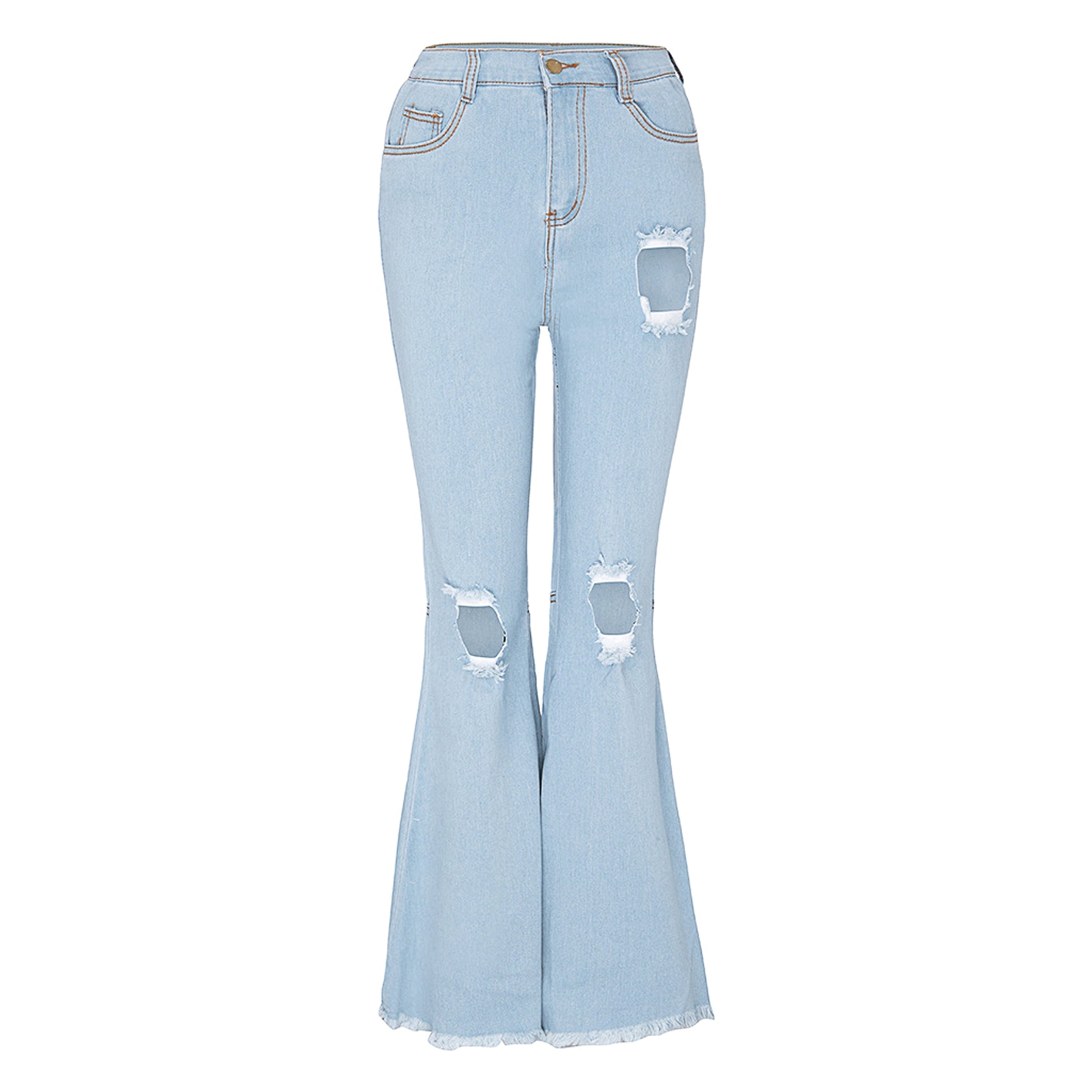 Vintage shredded solid color flared jeans women - enhanced image 3