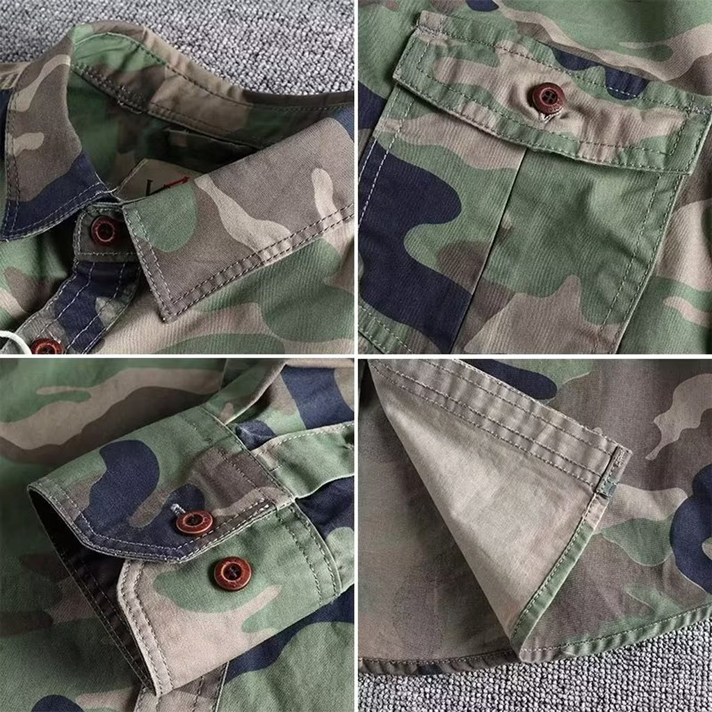 Washed Camouflage American Overalls Long Sleeve DressShirt Men - enhanced image 3