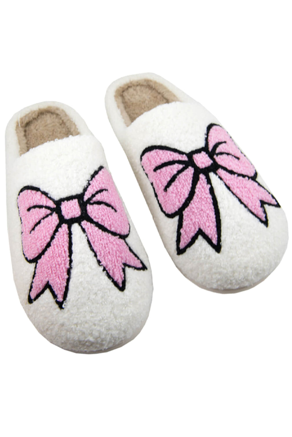 White Cute Bowknot Pattern Fuzzy Winter Home Slippers - enhanced image 3