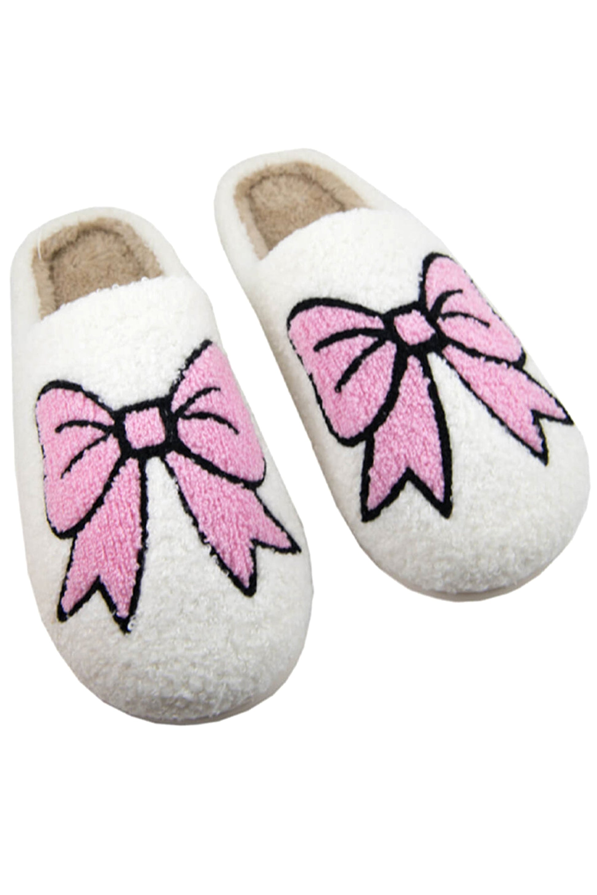 White Cute Bowknot Pattern Fuzzy Winter Home Slippers - enhanced image 3