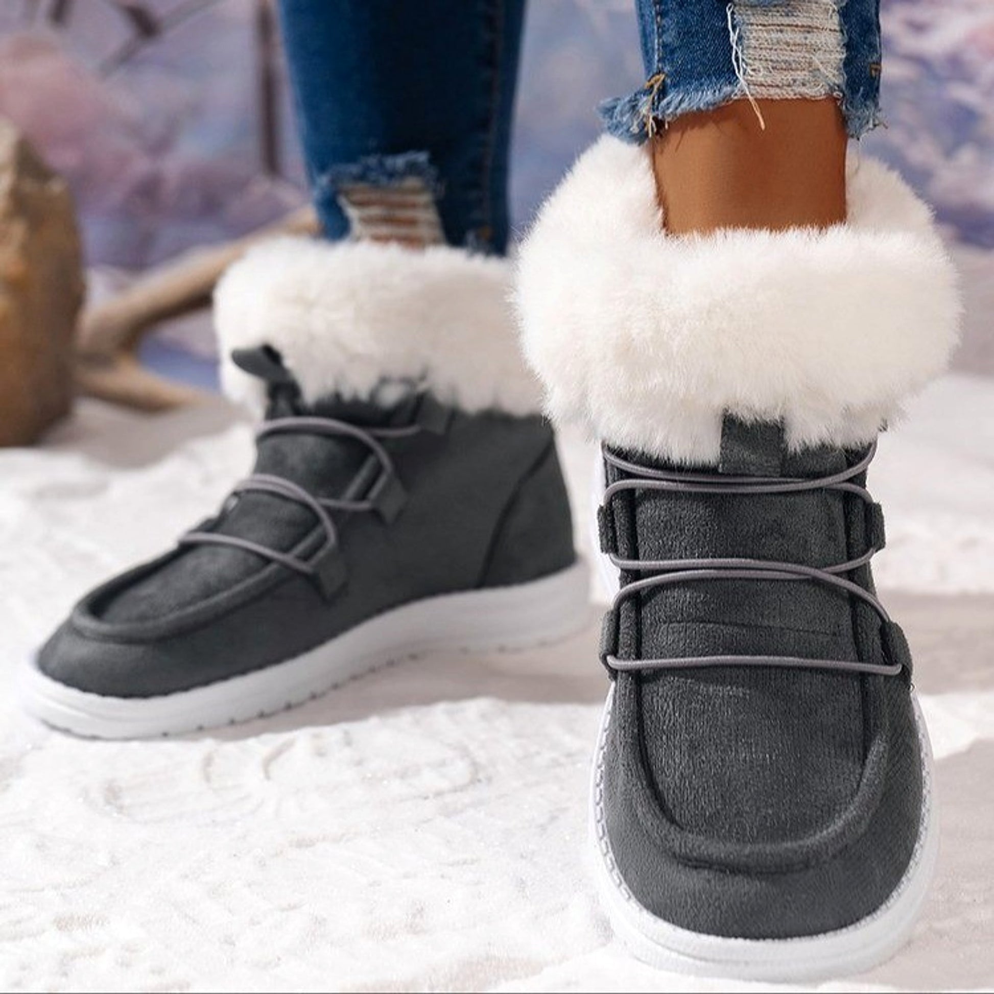 Winter Fleece Snow Boots For Women New Style Furry Casual Flat Plush Shoes Women's Warm Ankle Boots - enhanced image 3