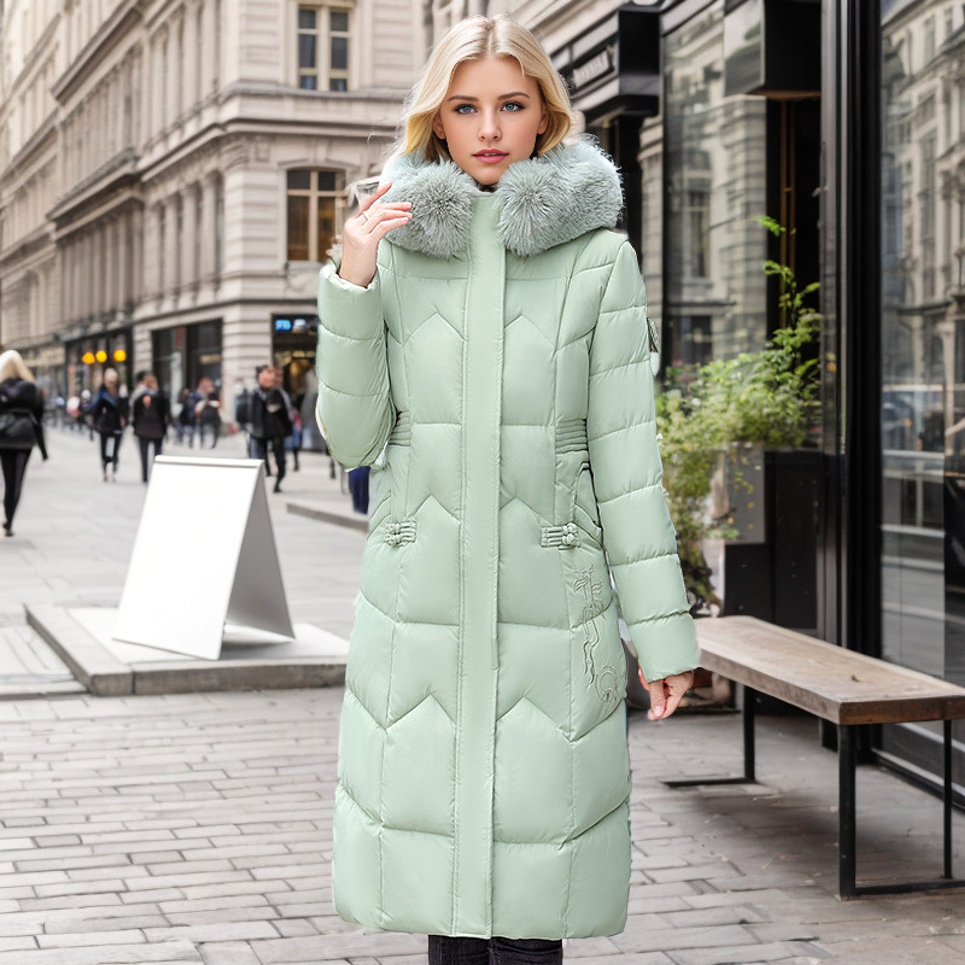 Winter Long Coat With Thickened Fur Collar Straight Slim Cotton-padded Jacket Women - enhanced image 3