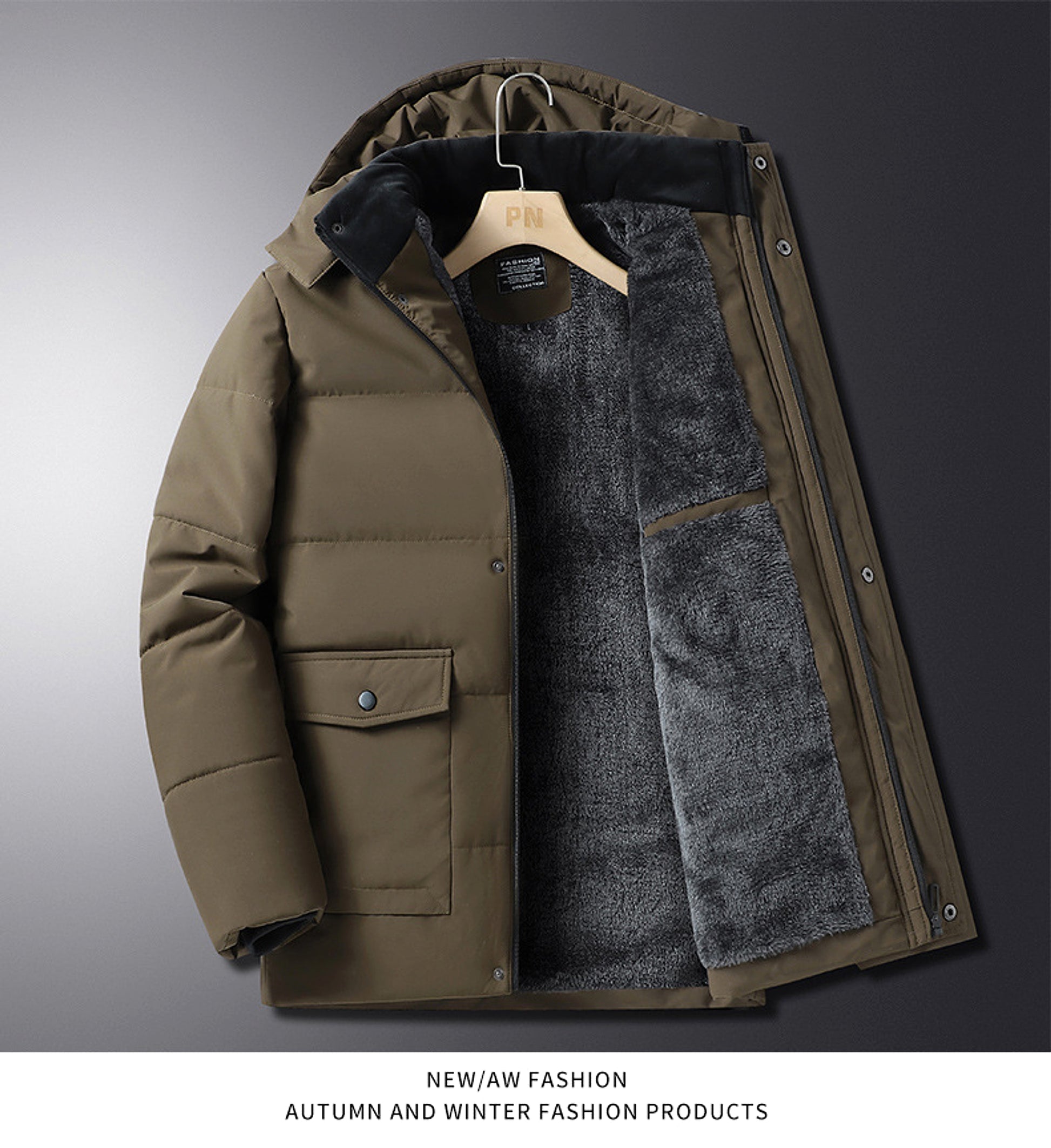 Winter Popular Middle-aged And Elderly Cotton Down Jacket Men Fleece-lined Thickened Hooded Warm Middle-aged And Elderly - enhanced image 3