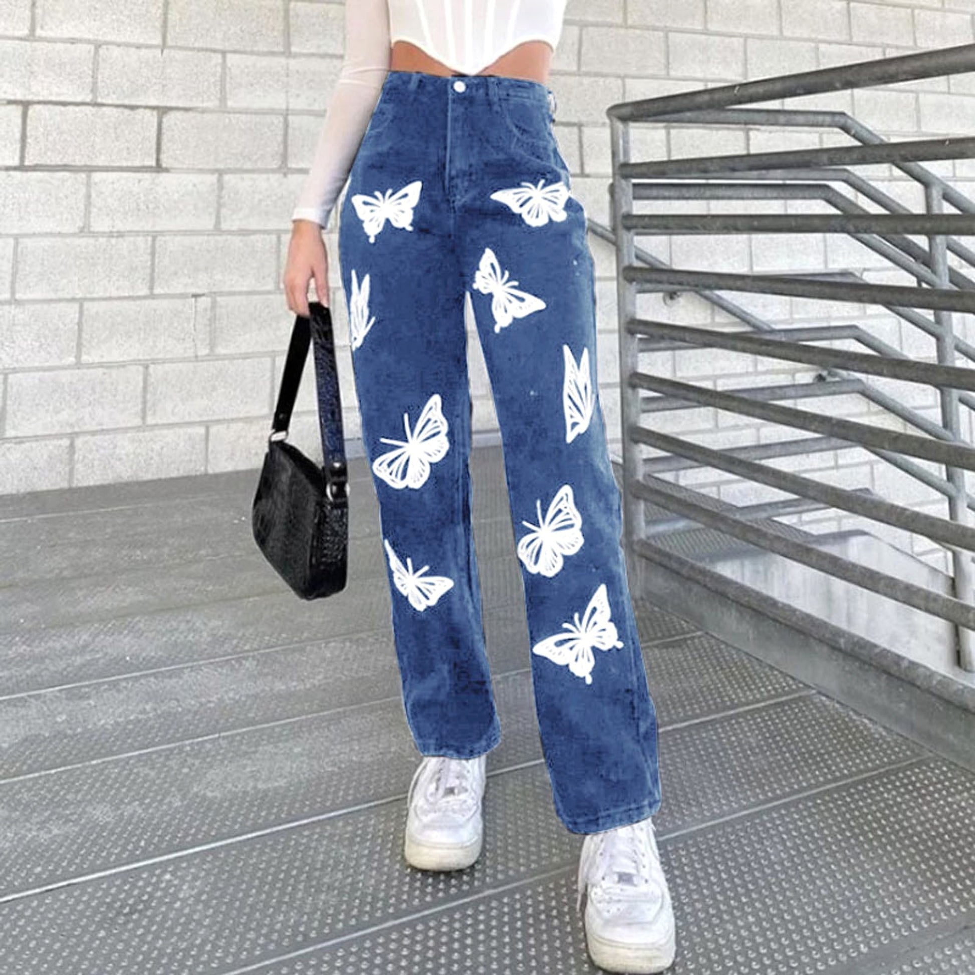 Women’s Wide-Leg Butterfly Jeans – Hot-Flower Vintage Statement Pants - enhanced image 3