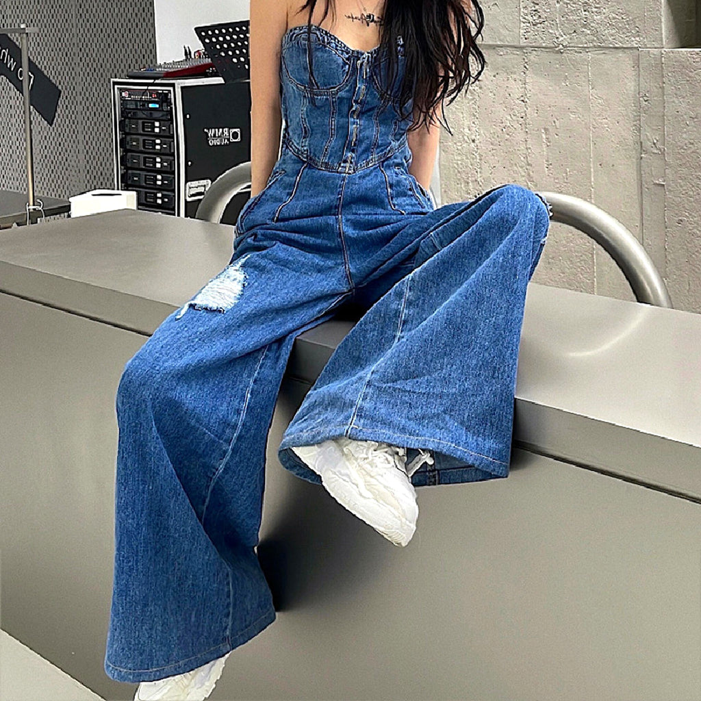 Women's  Bra Denim Jumpsuit - enhanced image 3