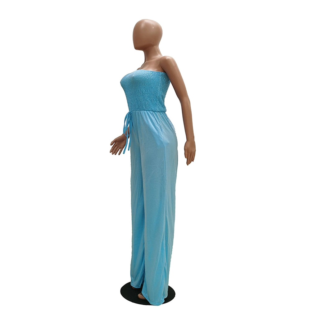 Women's Clothing Casual Square Shoulder Chest-wrapped Wide-leg Jumpsuit - enhanced image 3