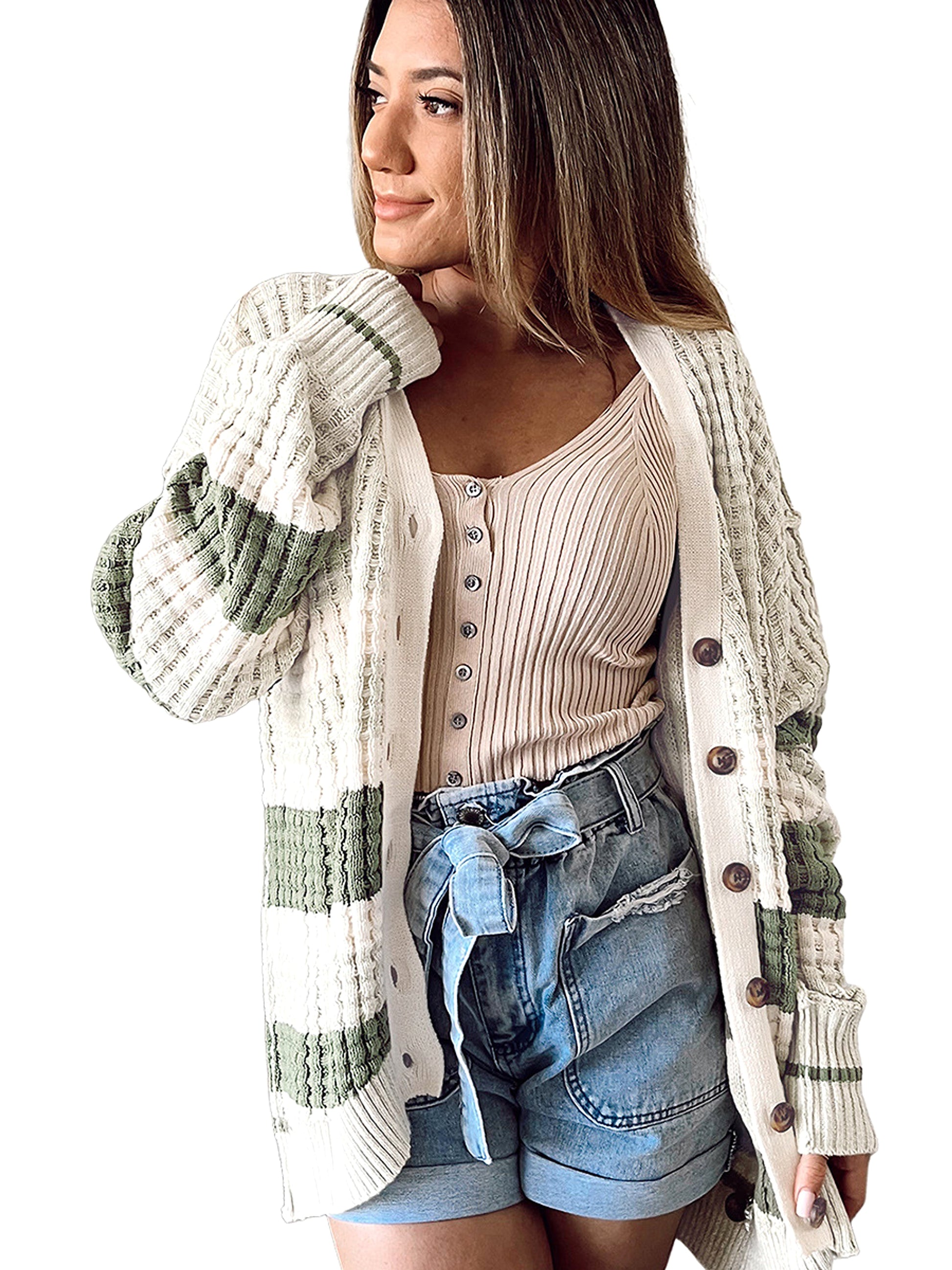 Women's Color Matching Long-sleeved Cardigan Loose Sweater - enhanced image 3