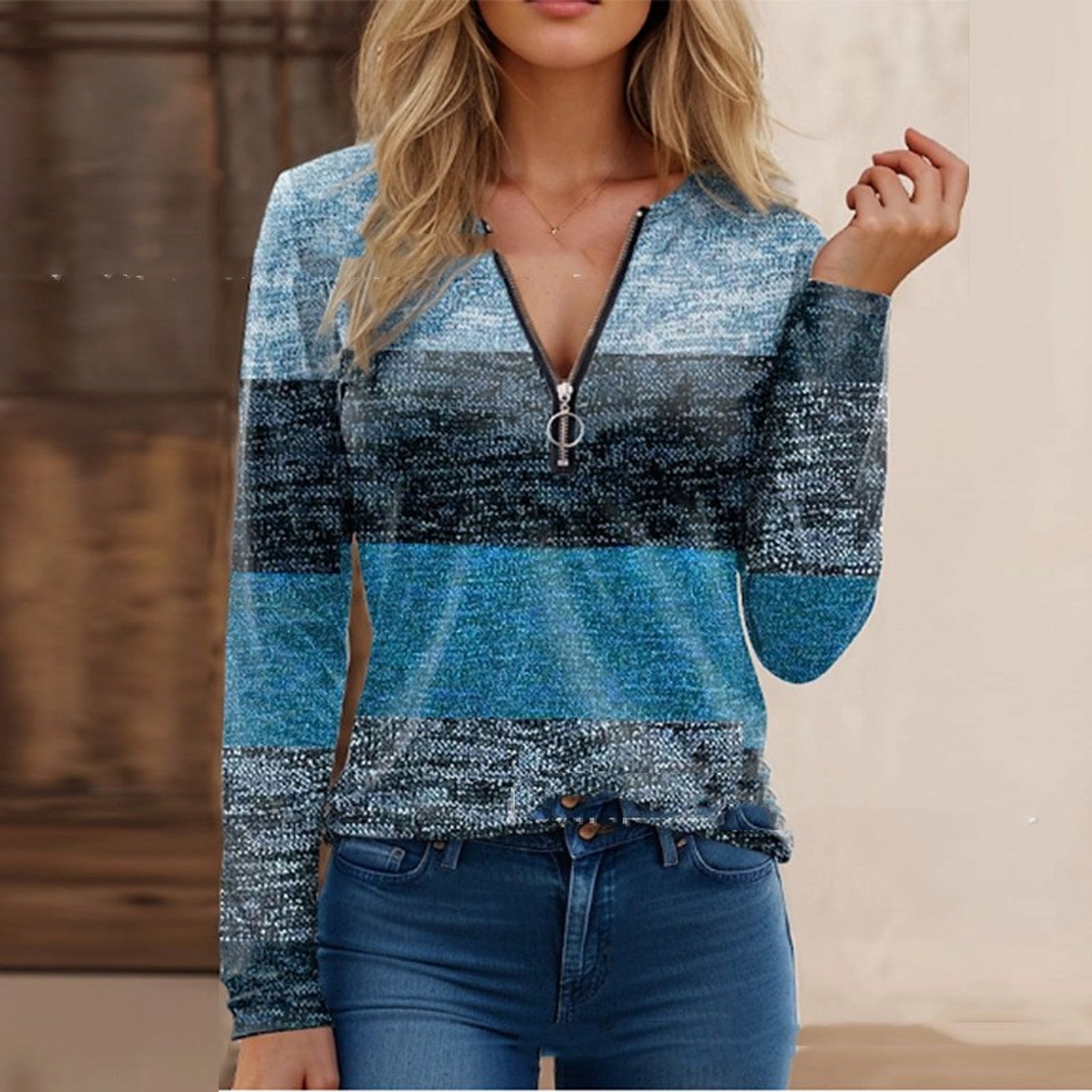 Women's Commuter Long Sleeve Printed Pullover T-shirt - enhanced image 3