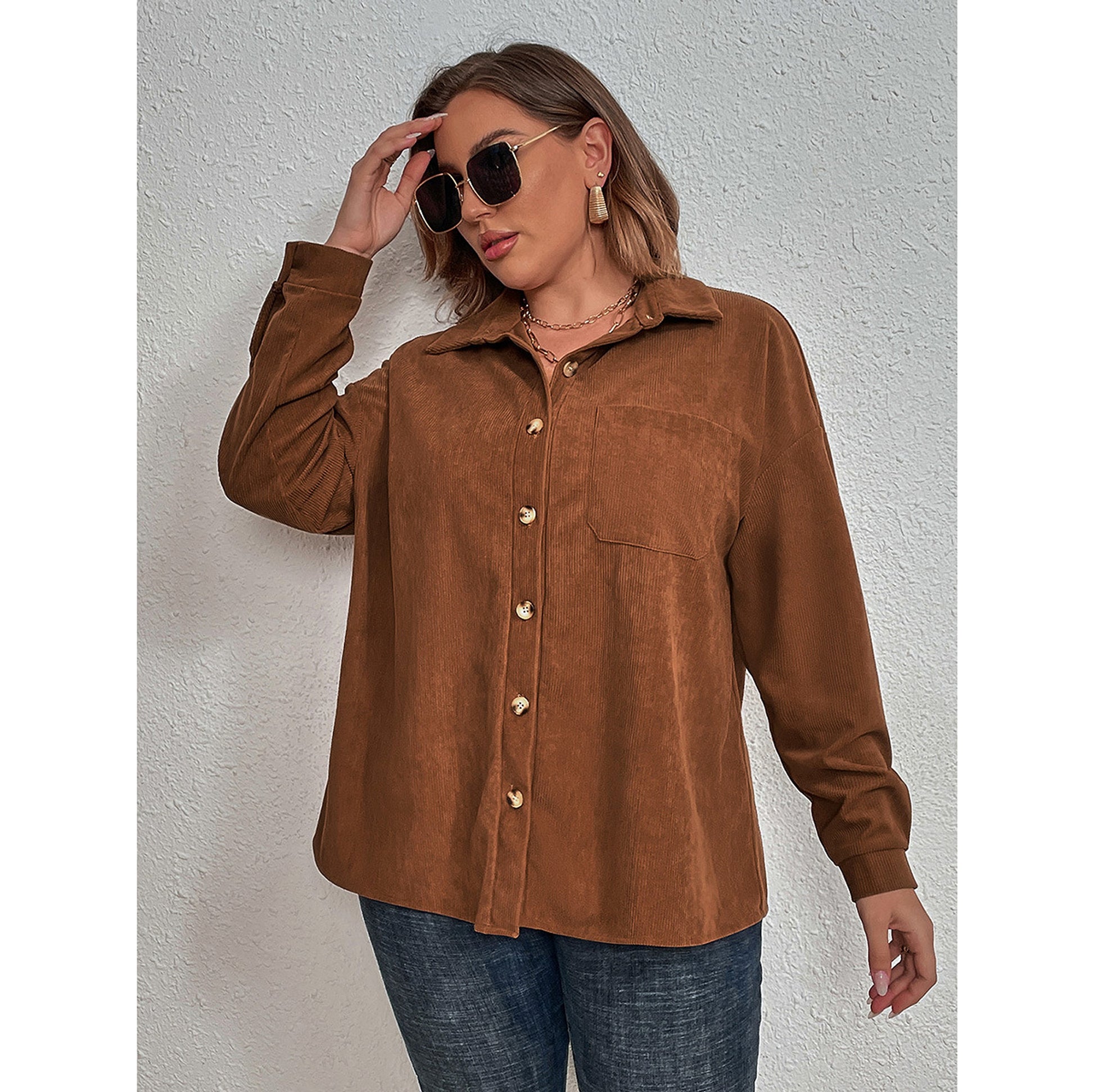 Women's Corduroy Long-sleeved  Dress Shirt - enhanced image 3