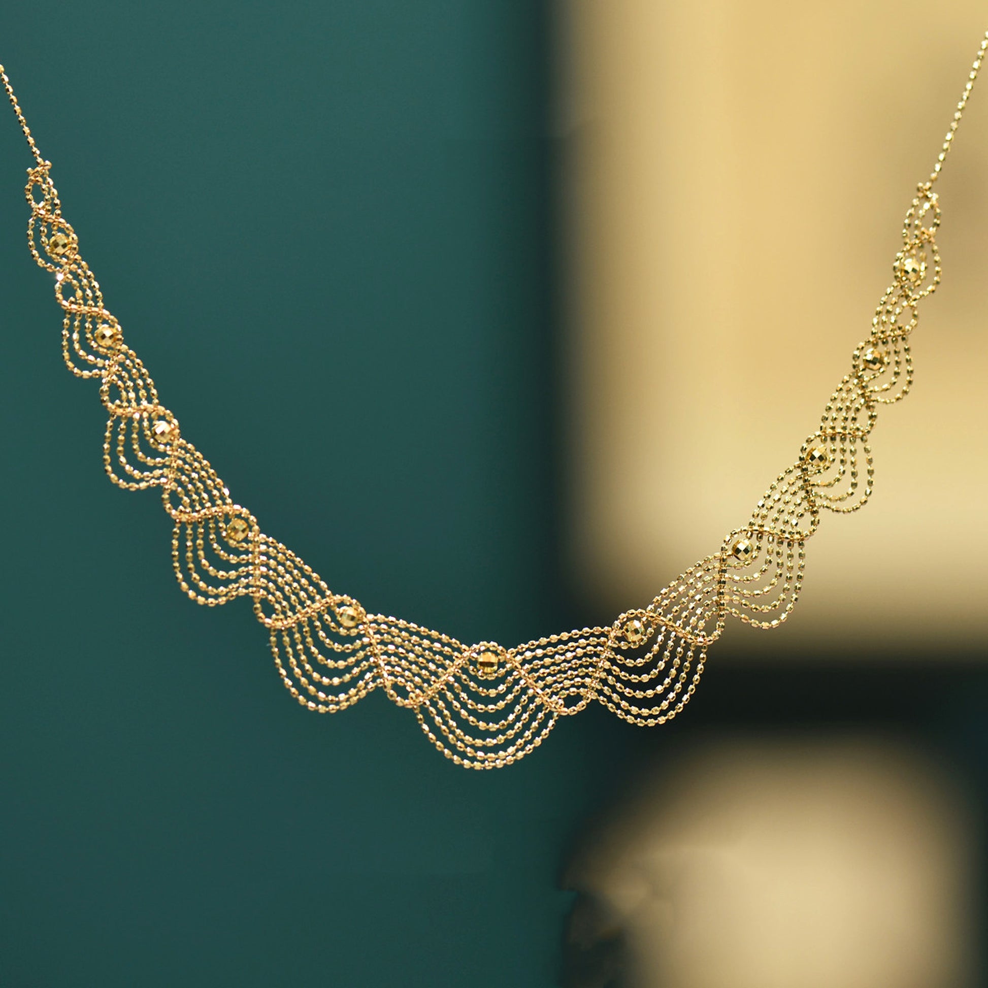Women's Fashion 18k Gold Lace Necklace - enhanced image 3