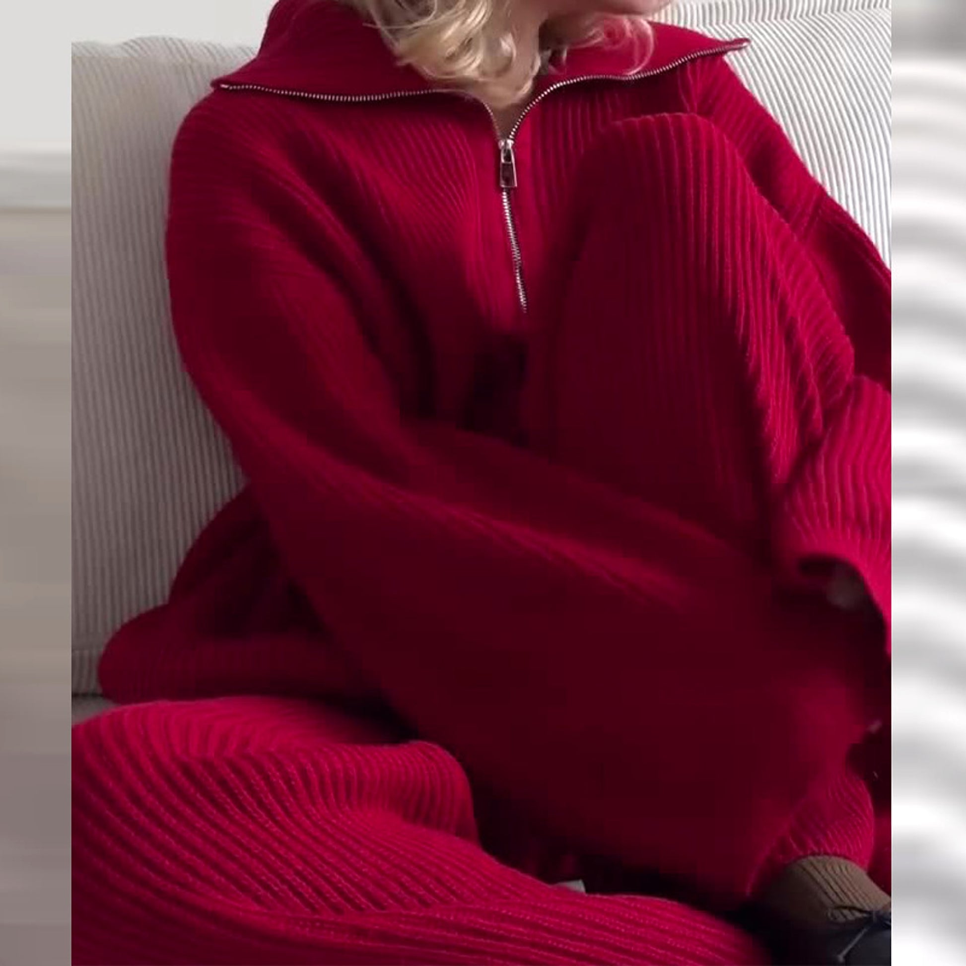 Women's Fashion Solid Color Half Zipper Tracksuit - enhanced image 3