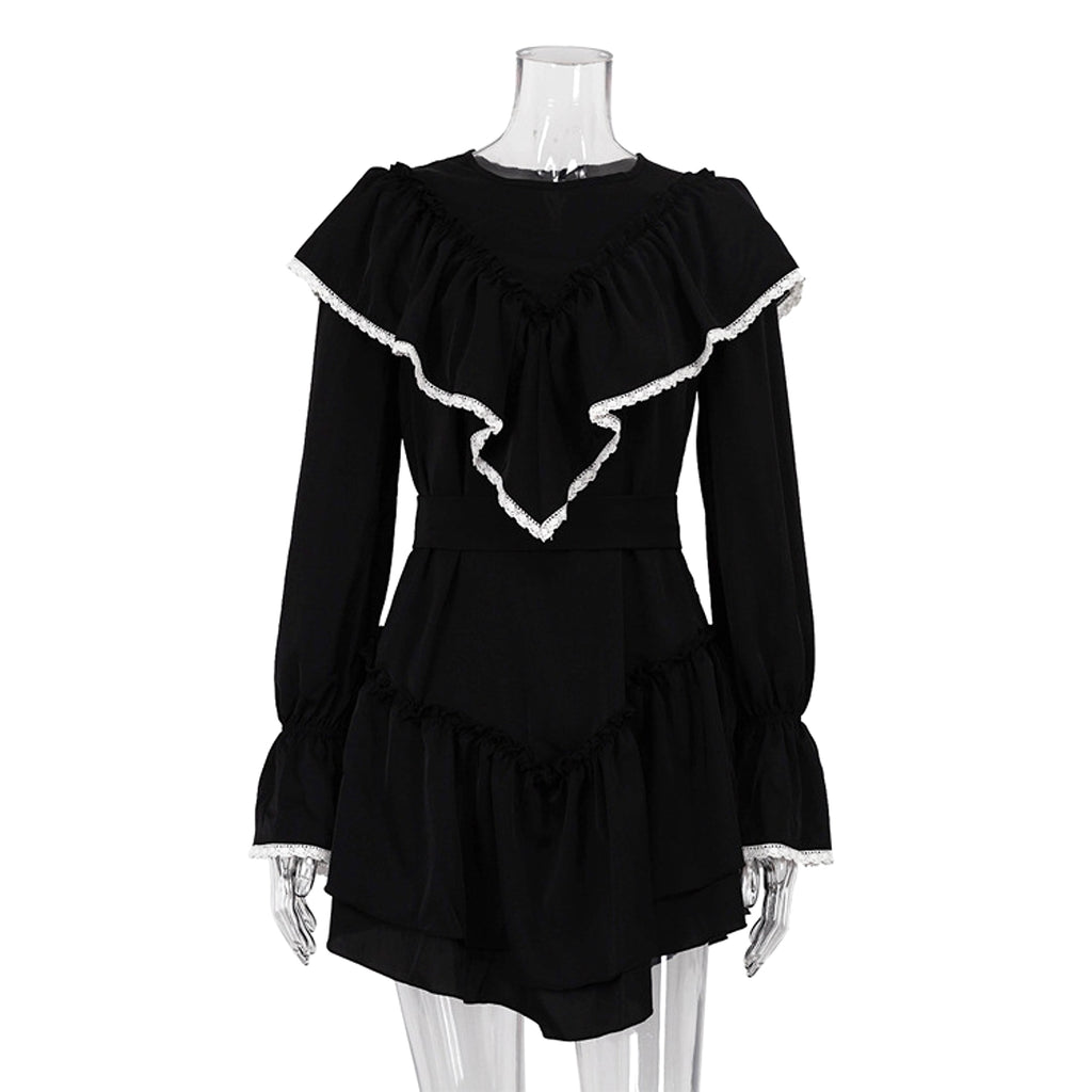 Women's Graceful And Fashionable Bell Sleeve Ruffle Dress - enhanced image 3