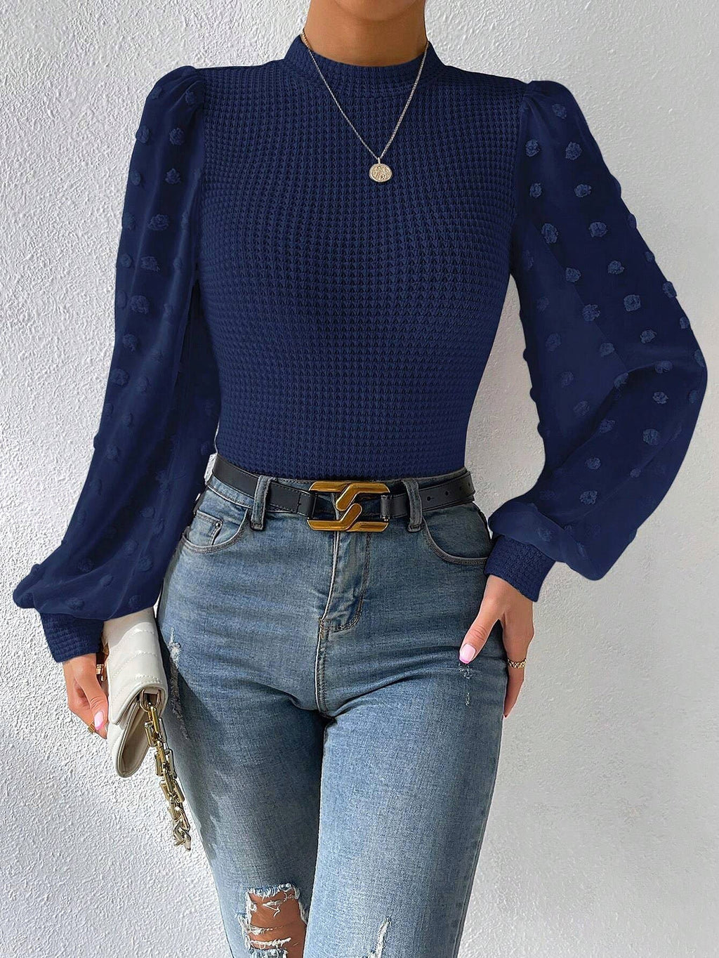 Women's Knitwear Round Neck Stitching Long Sleeve - enhanced image 3