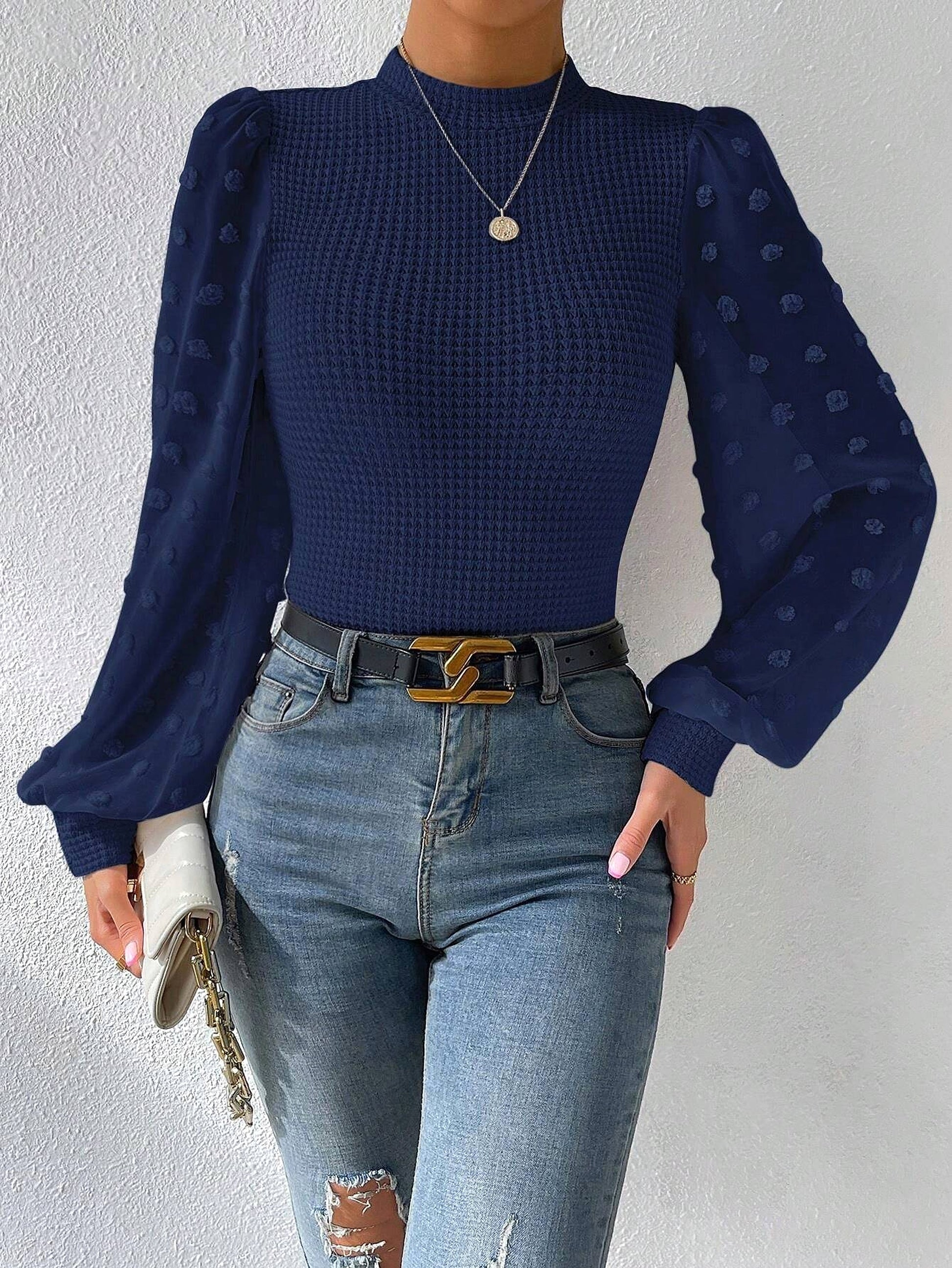 Women's Knitwear Round Neck Stitching Long Sleeve - enhanced image 3