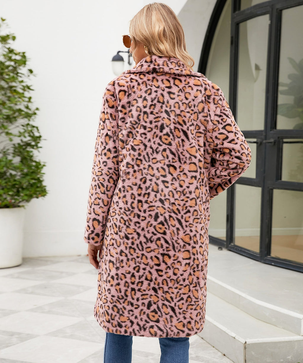 Women's Leopard Print Imitation Fur Plush Lapel Coat - enhanced image 3