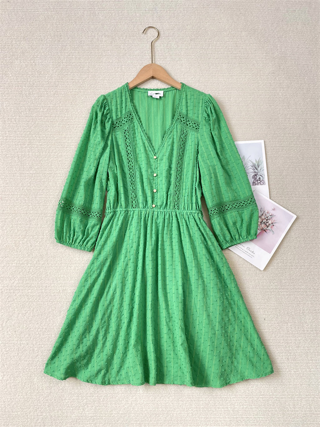 Women's Long Sleeved Jacquard Lace Dress - enhanced image 3