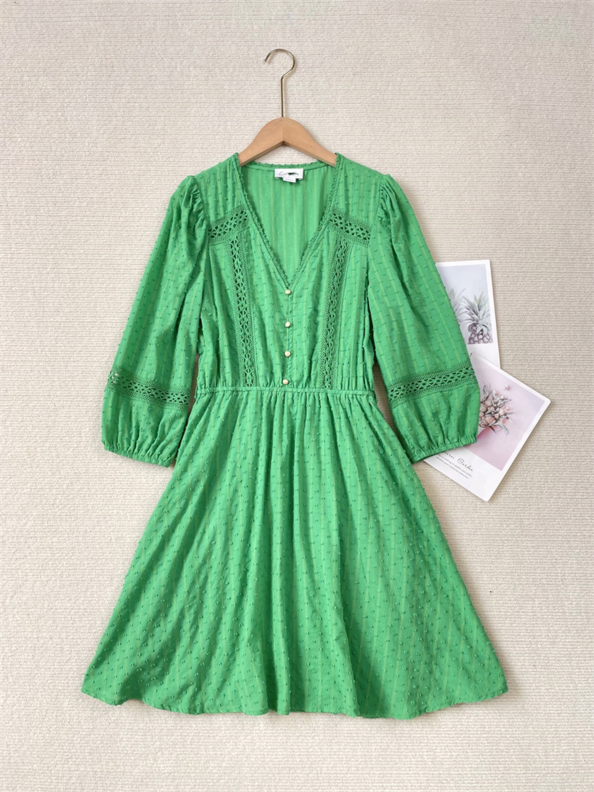 Women's Long Sleeved Jacquard Lace Dress - enhanced image 3