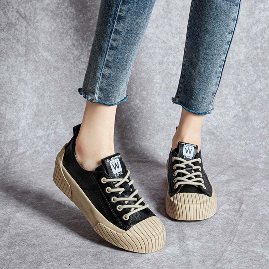 Women's Soft Bottom Skateboard Shoes All-Match Platform Lace-up - enhanced image 3