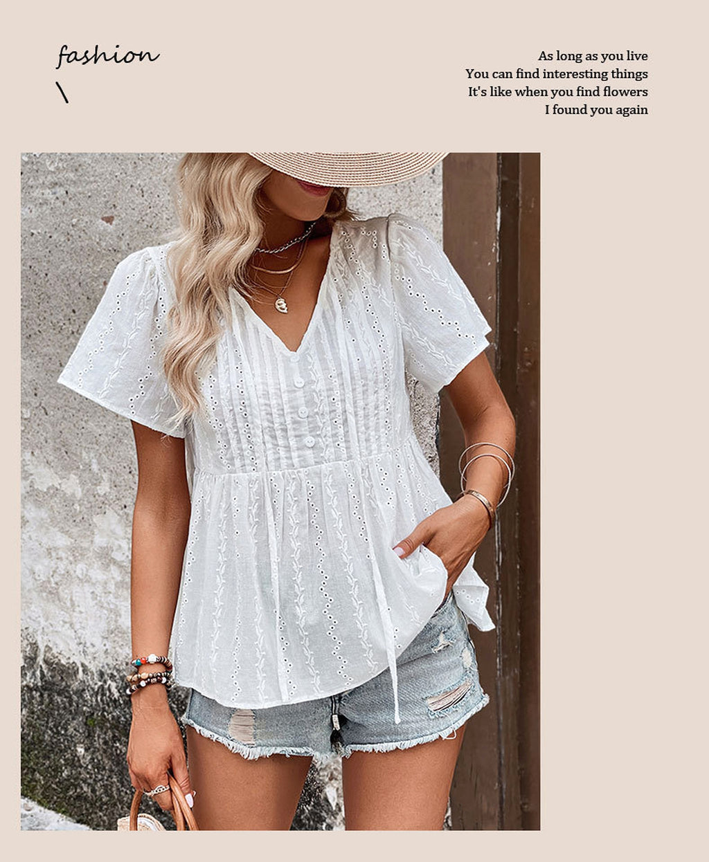 B1. Women's V-neck Stitching Shirt (T-Shirt) - enhanced image 3