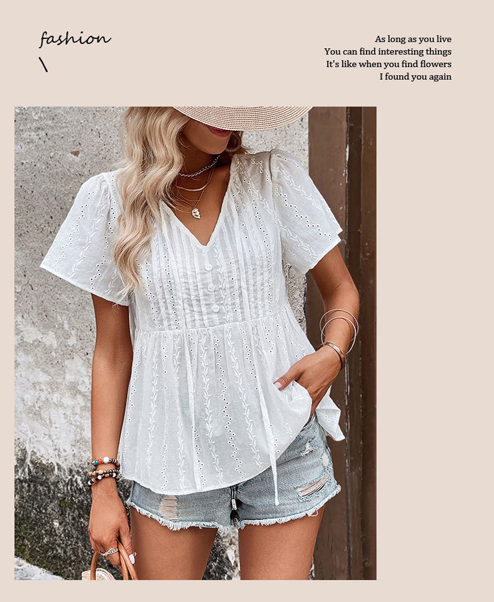 B1. Women's V-neck Stitching Shirt (T-Shirt) - enhanced image 3