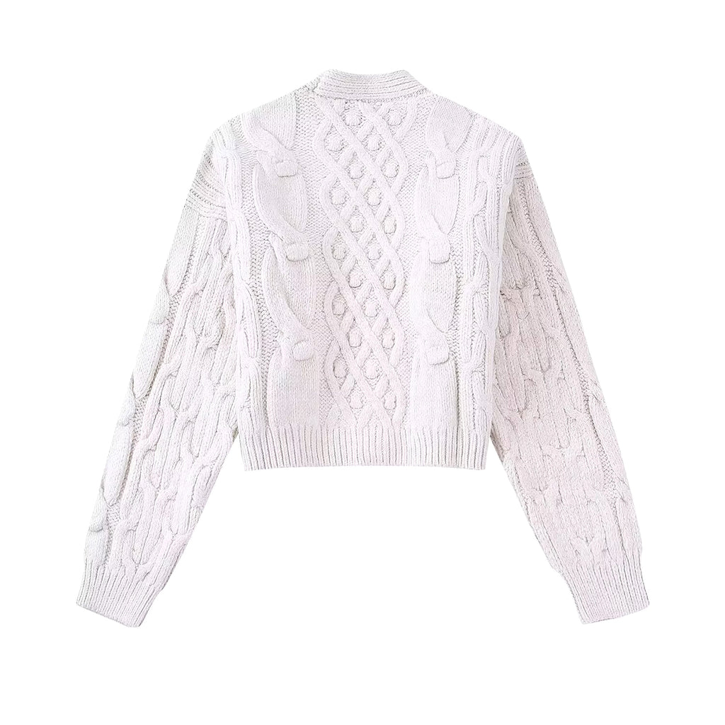 Women's White Knitted Cardigan Sweater Coat - enhanced image 3