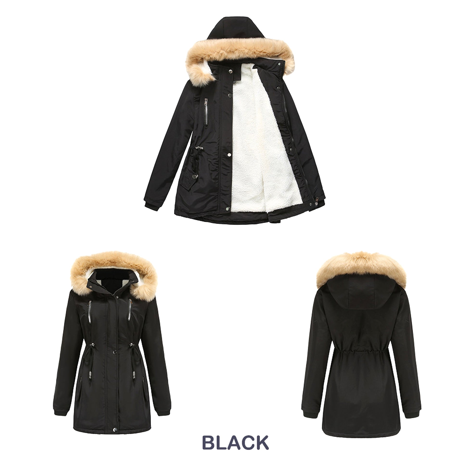 Women's Winter Coat with Detachable Hood – Warm Fleece-Lined Jacket - enhanced image 3