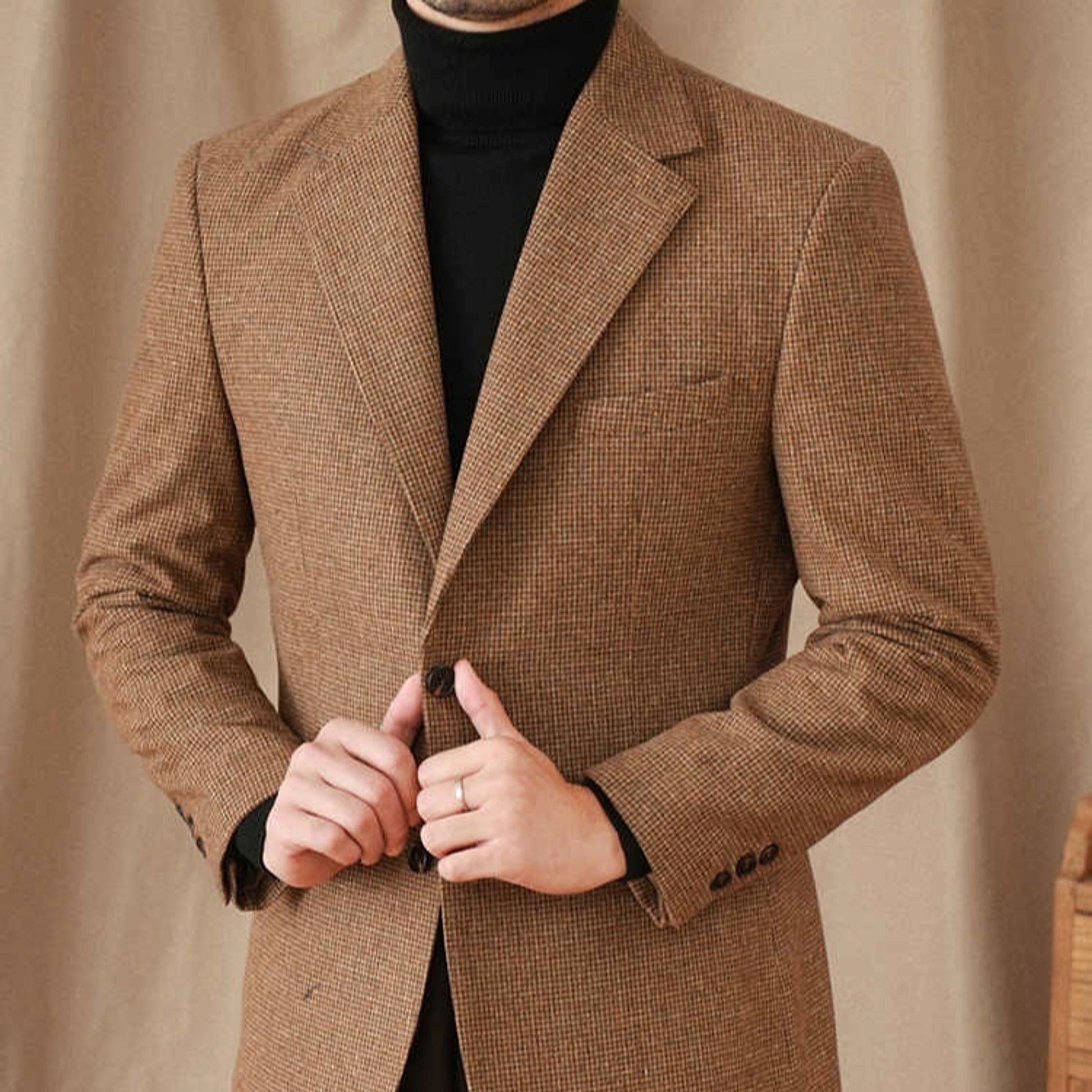 WoolRetro™ – Slim Fit Houndstooth Vintage Coat - enhanced image 3