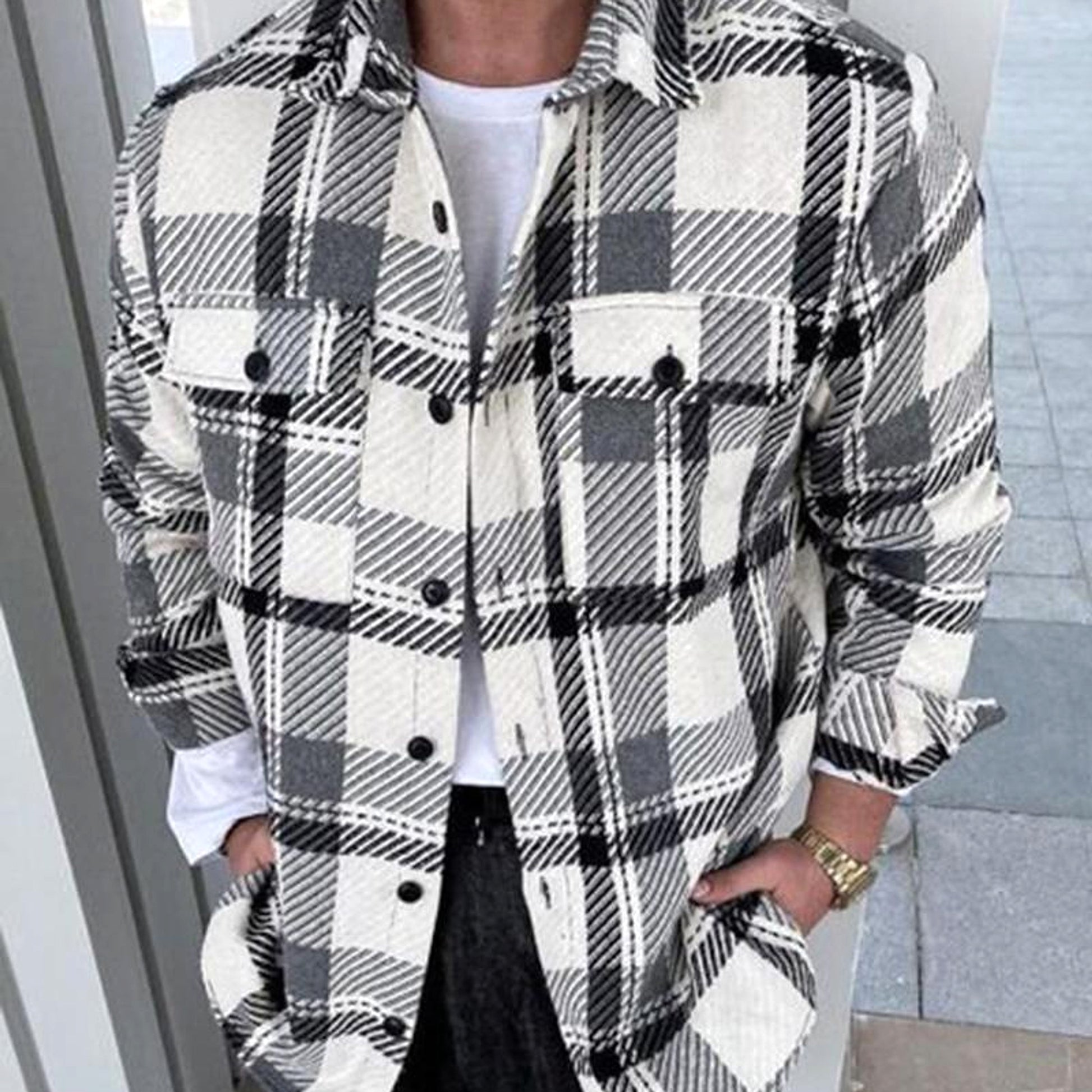A1. W. Suit Jacket Loose Lapels Double Pocket Jacket Long Sleeve Men - enhanced image 3