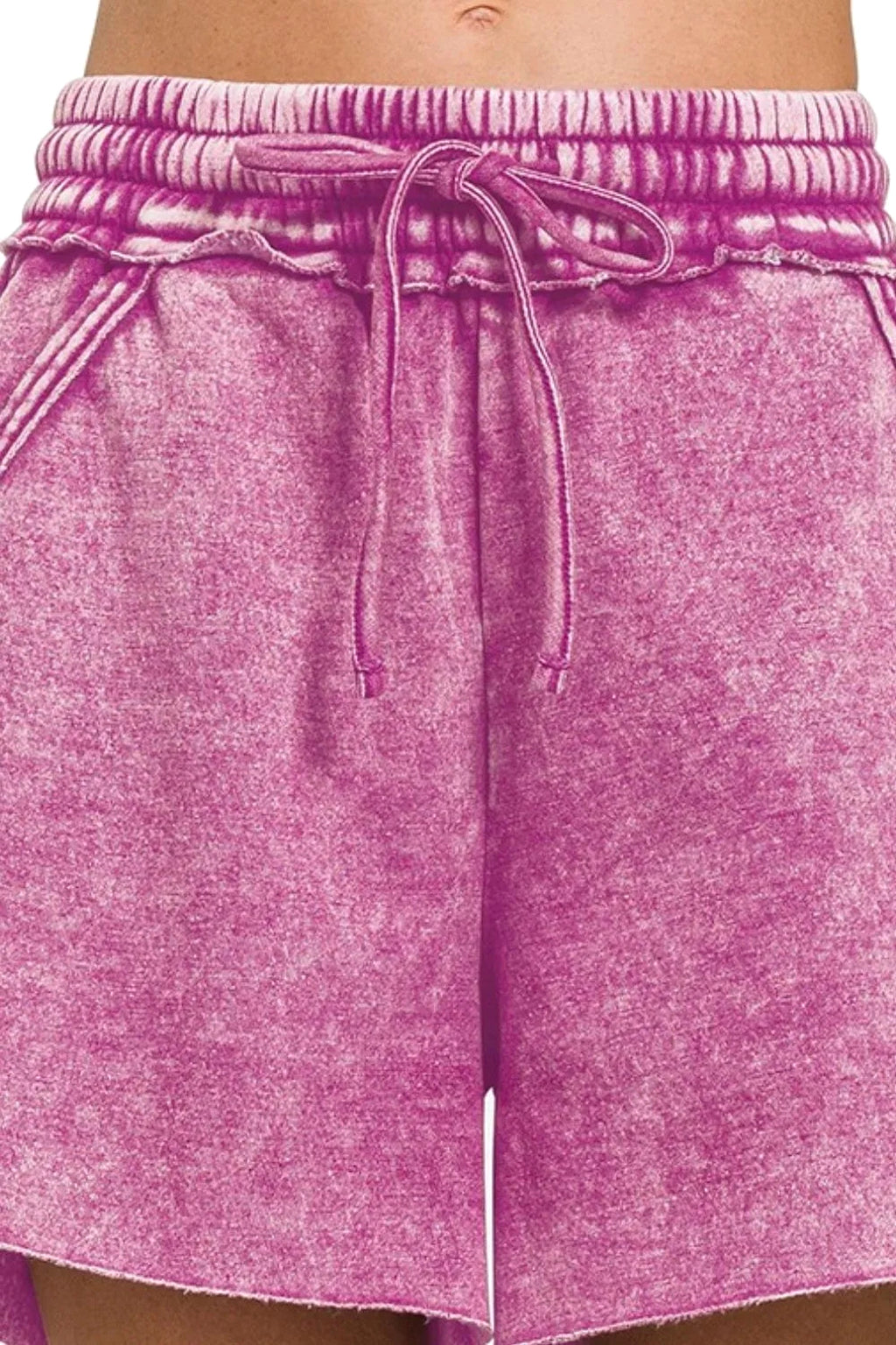 Zenana Acid Wash Fleece Drawstring Shorts With Pockets - enhanced image 3