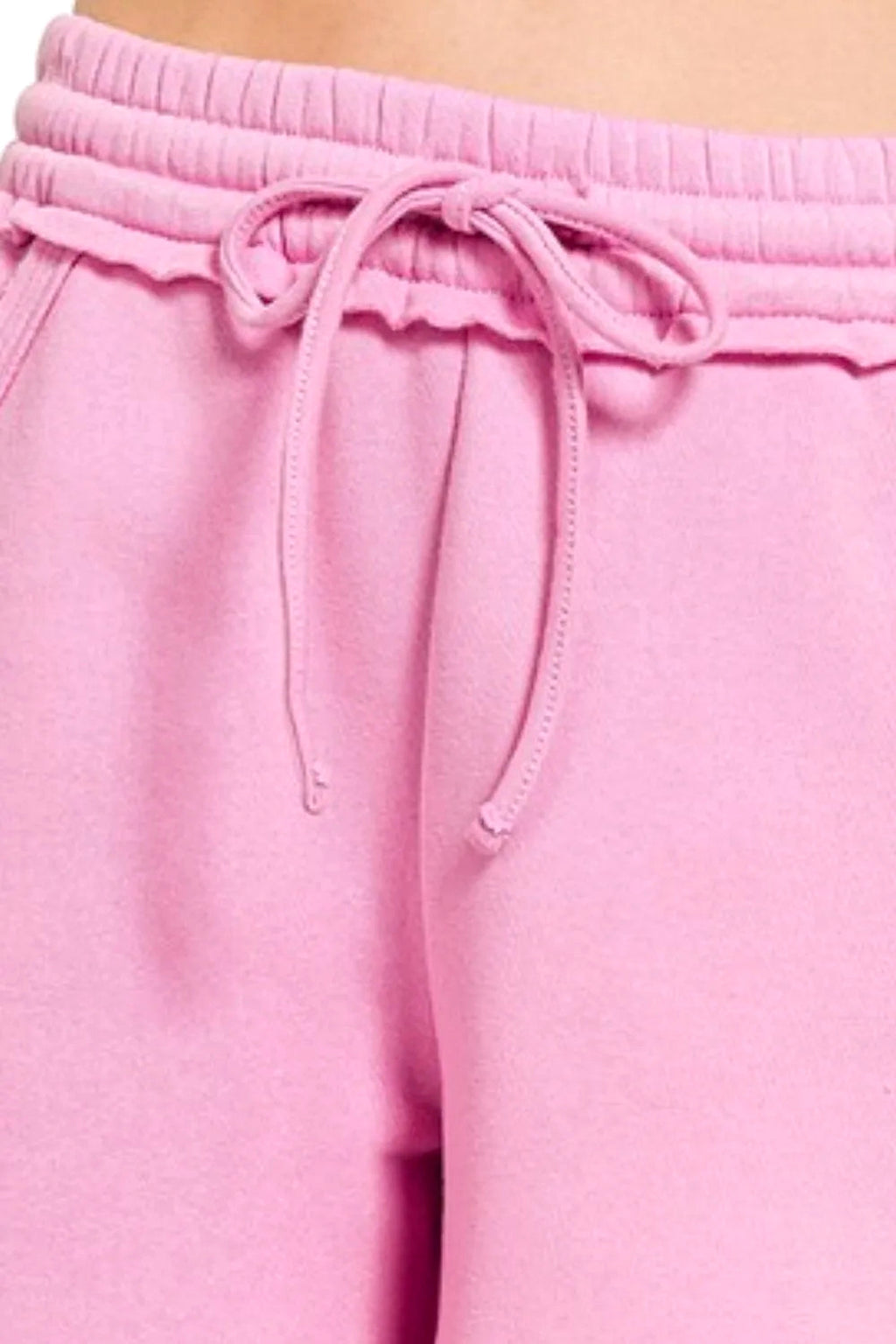 Zenana Fleece Raw Hem Shorts With Draw String - enhanced image 3