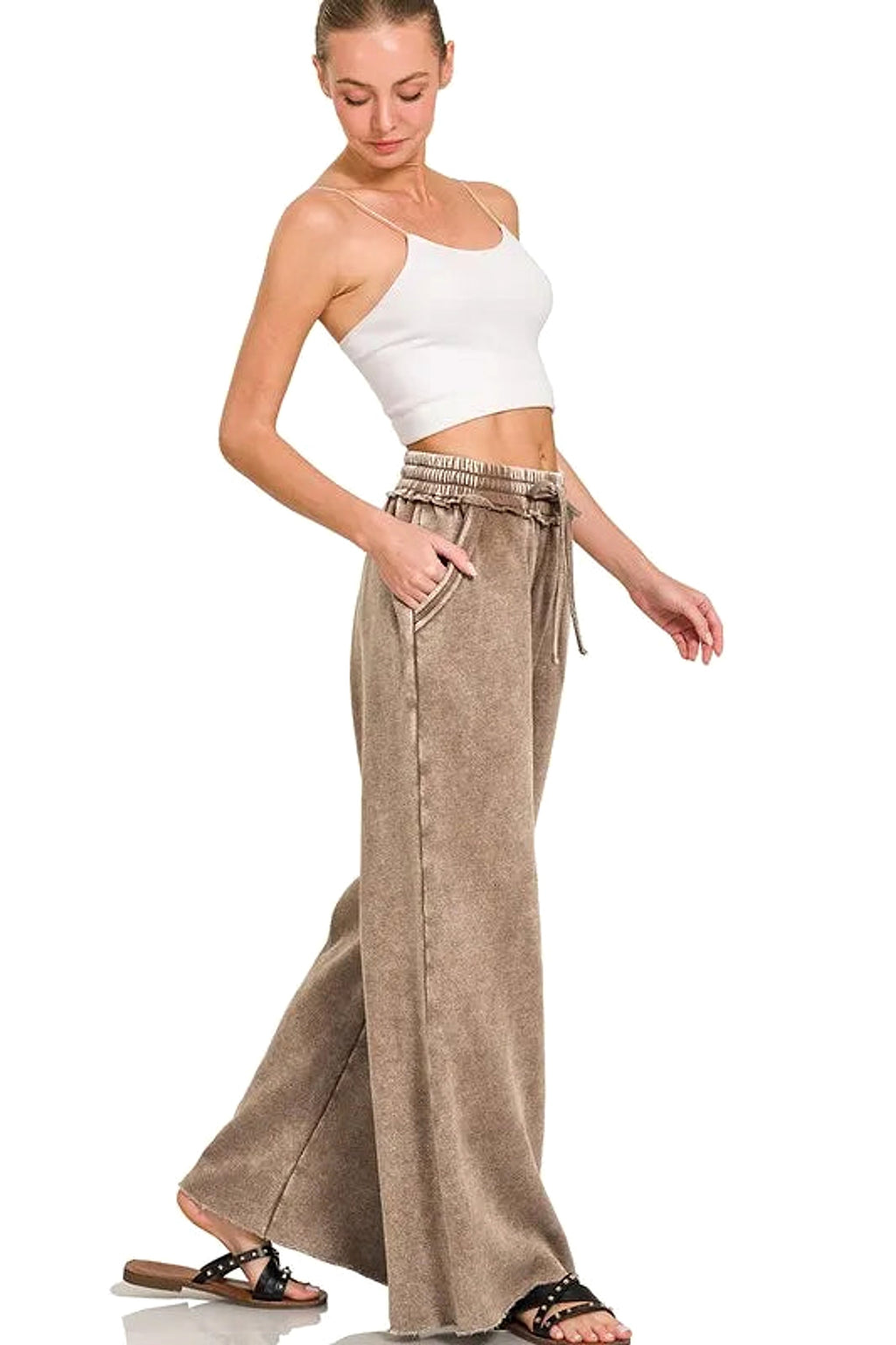 Zenana Full Size Acid Wash Fleece Palazzo Sweatpants with Pockets Plus SIze - enhanced image 3