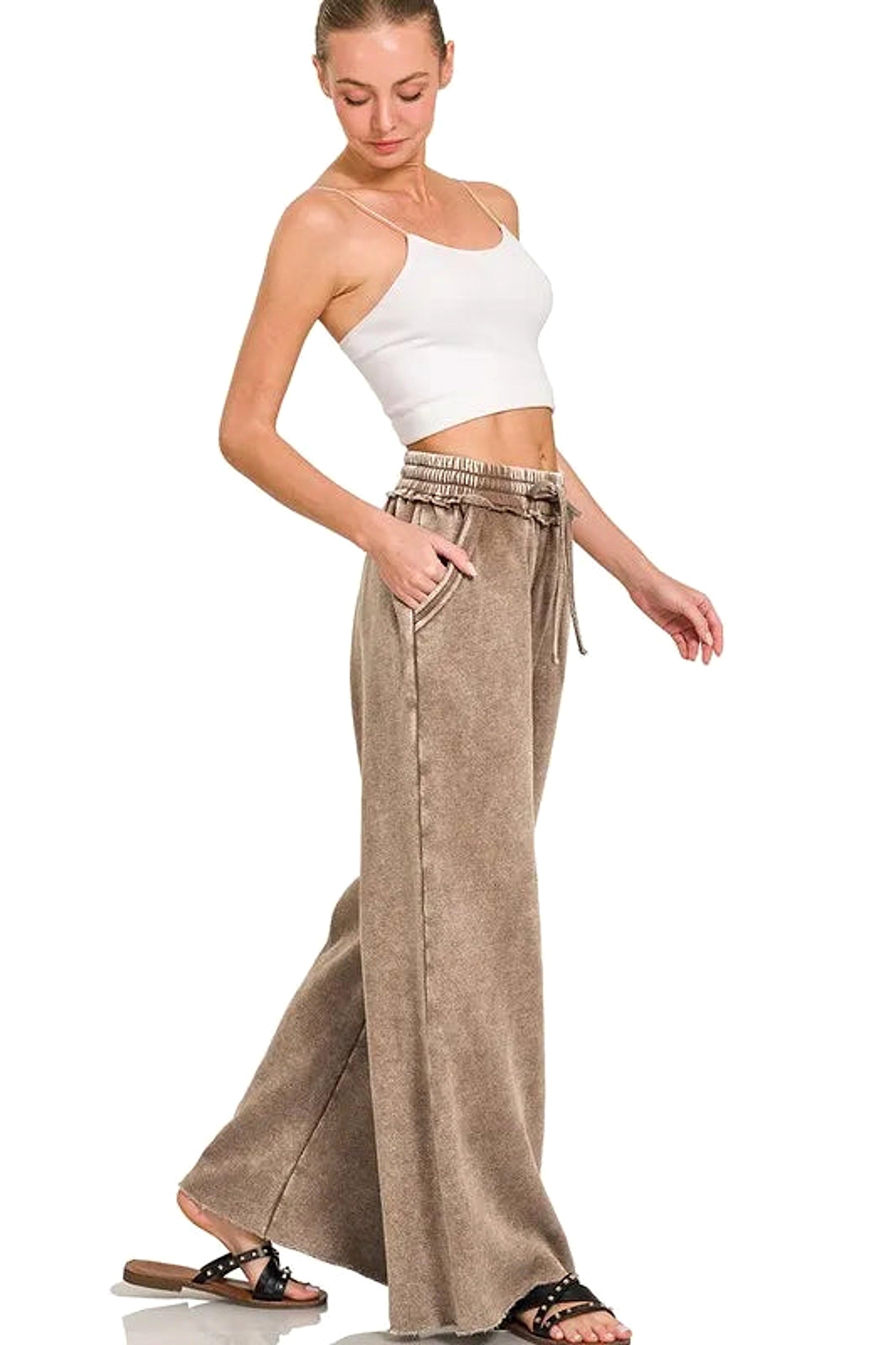 Zenana Full Size Acid Wash Fleece Palazzo Sweatpants with Pockets Plus SIze - enhanced image 3