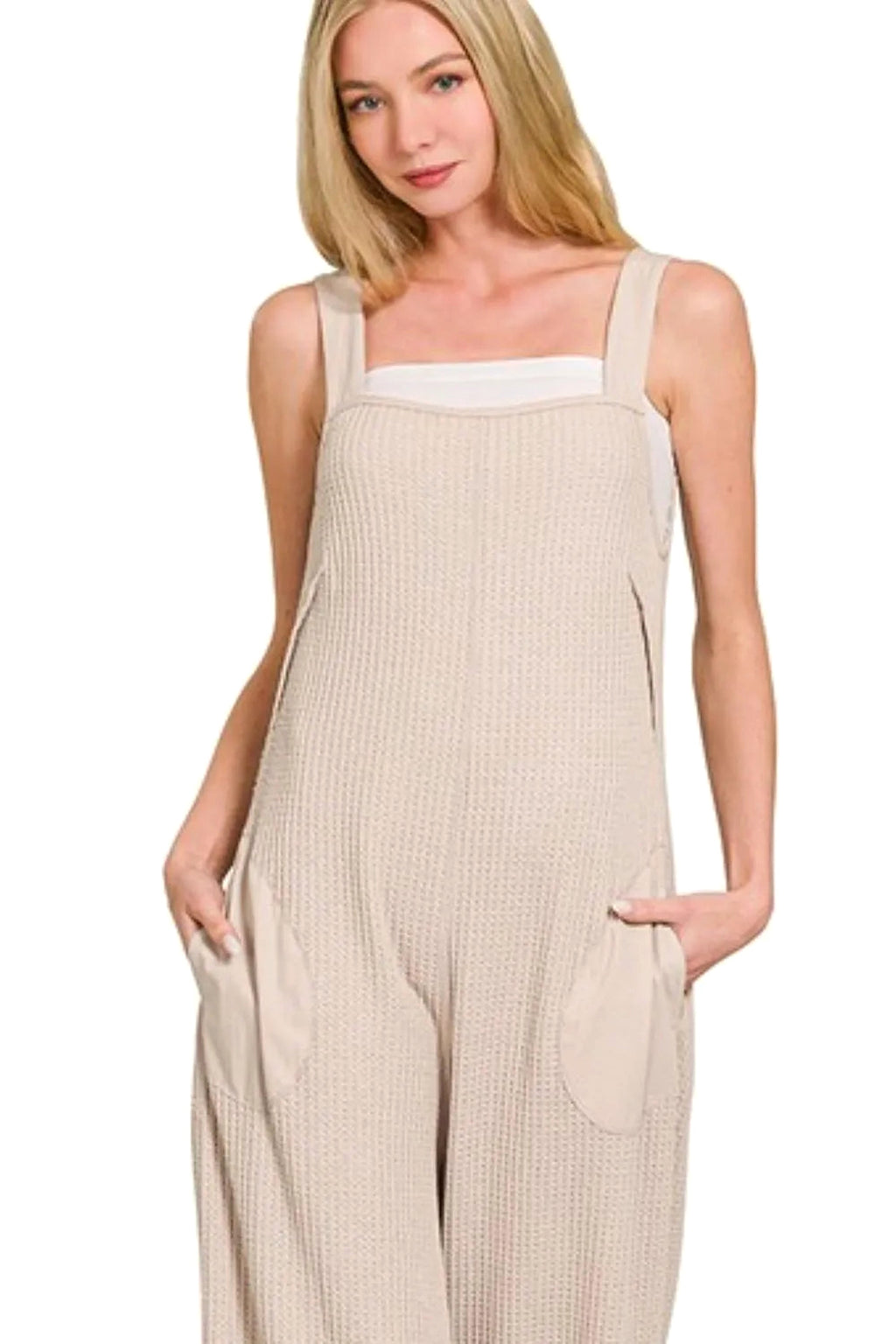 Zenana Knit Waffle Wide Leg Overalls - enhanced image 3