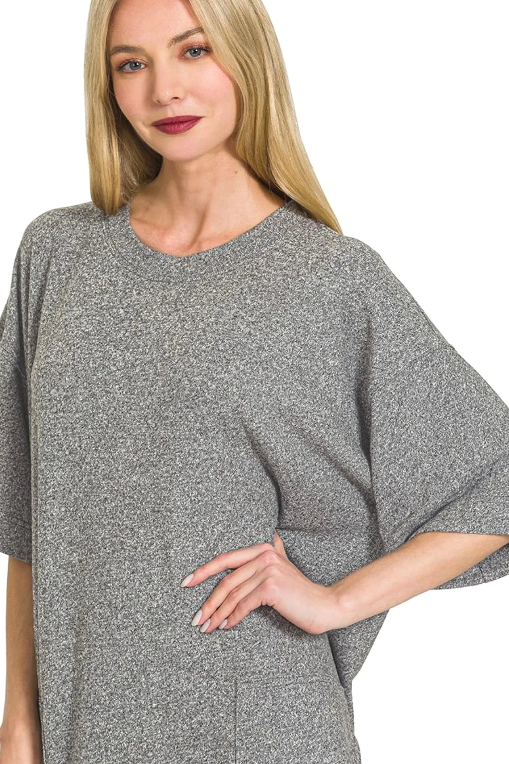 Zenana Soft Melange Hacci T-shirts Dress - enhanced image 3