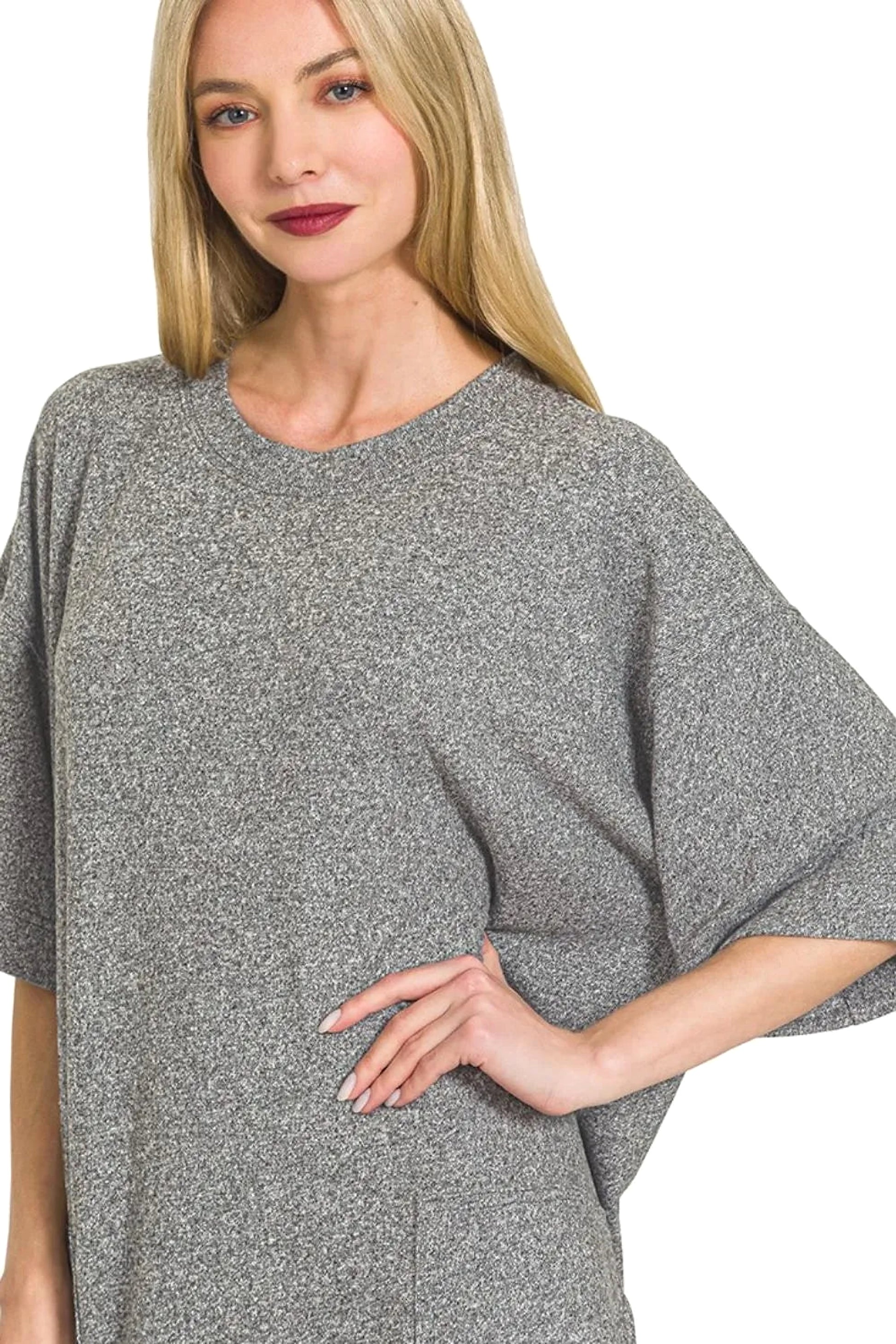 Zenana Soft Melange Hacci T-shirts Dress - enhanced image 3