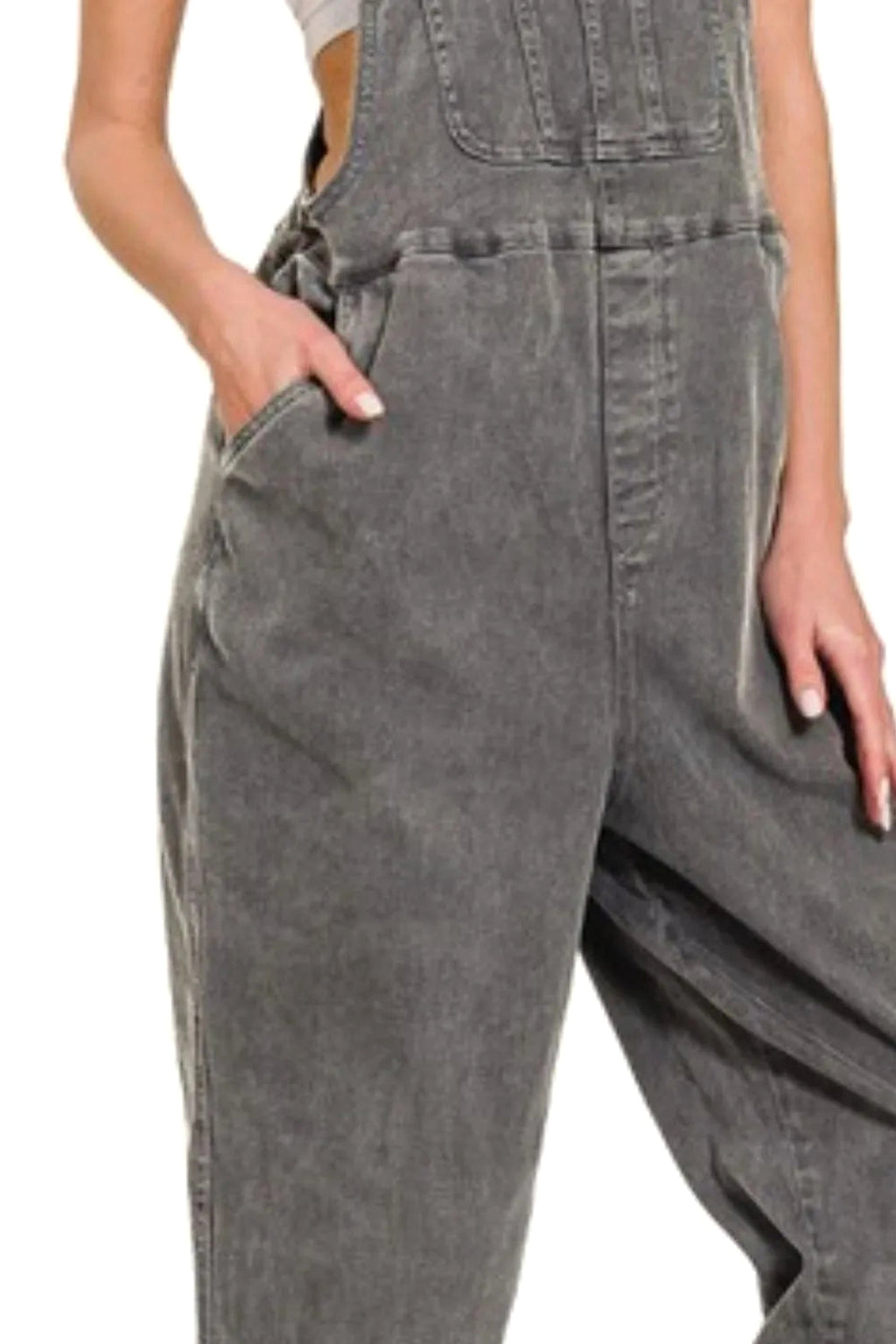 Zenana Washed Knot Strap Relaxed Fit Overalls - enhanced image 3