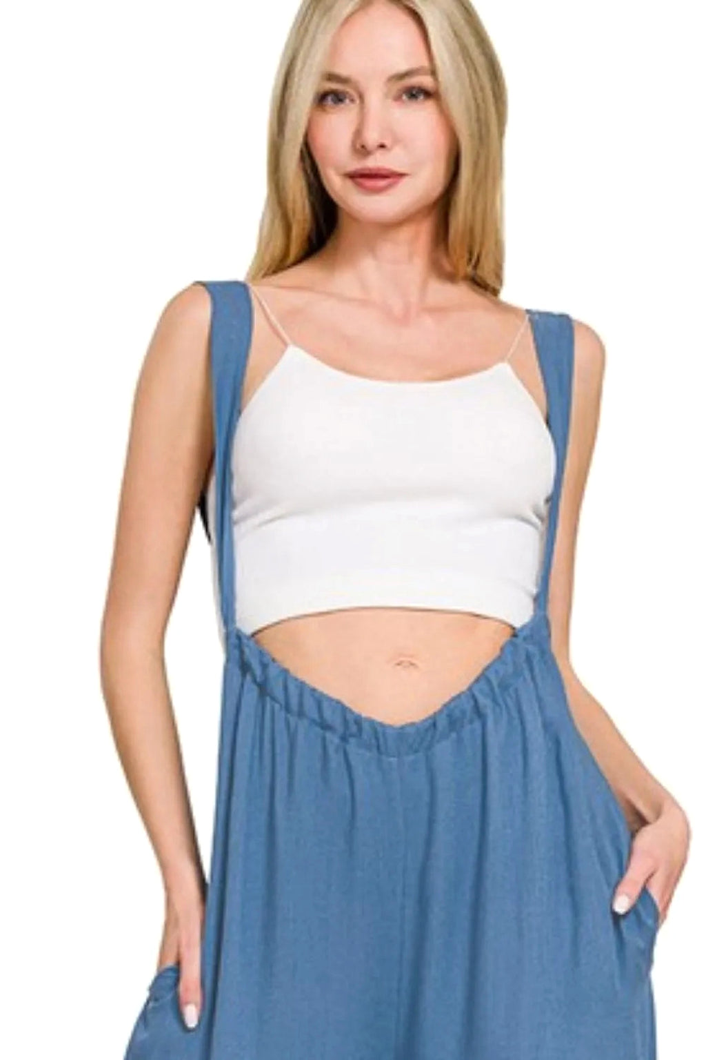 Zenana Woven Tie Back Suspender Jumpsuit - enhanced image 3