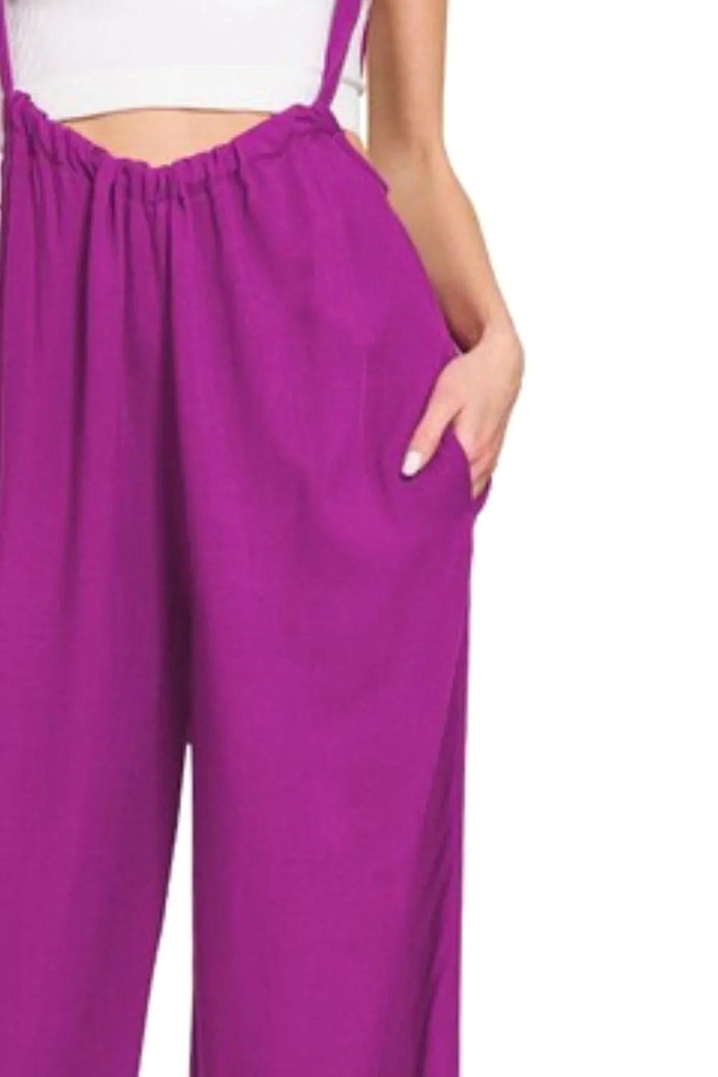Zenana Woven Tie Back Suspender Jumpsuit - enhanced image 3