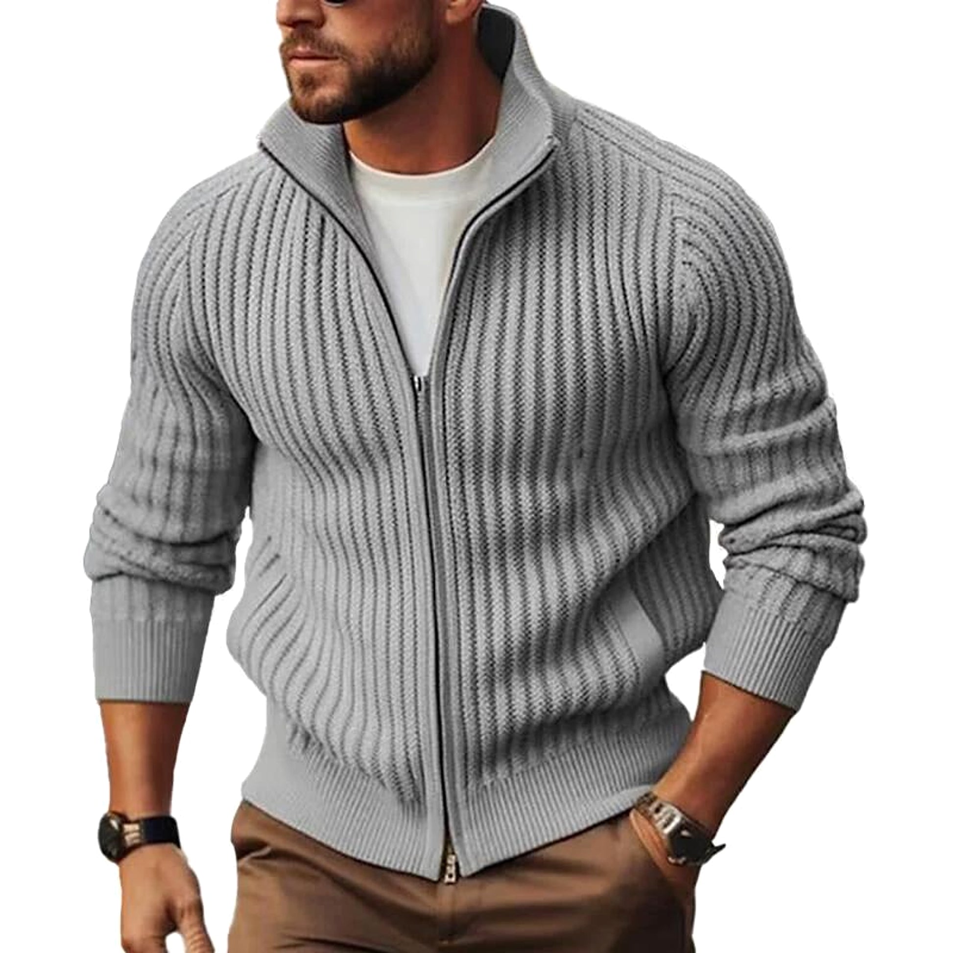 Zipper Outerwear Sweater Coat For Men Fleece-lined Thickened Winter - enhanced image 3
