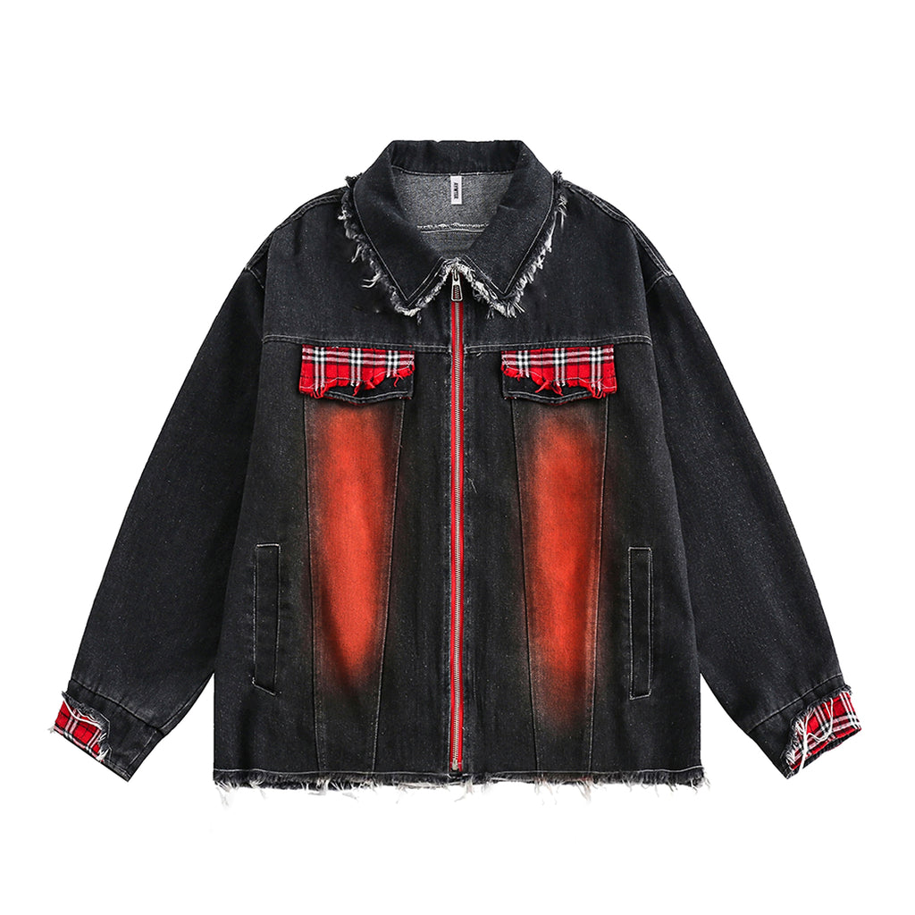 A1. Color Matching Cat Raw-cut Edges Washed And Worn Loose Lapels Coat Fashion - enhanced image 4