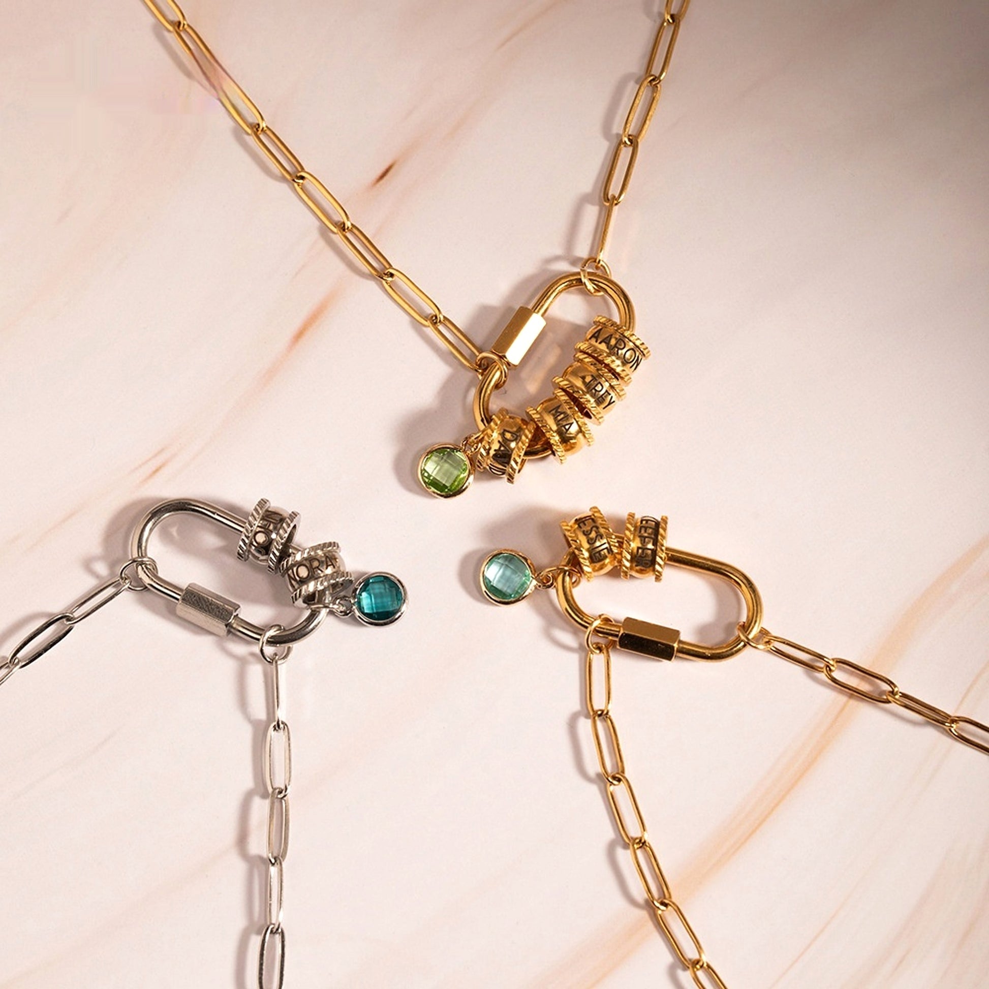 Personalized Birthstone & Name Paperclip Necklace – Elegant & Meaningful Jewelry - enhanced image 4