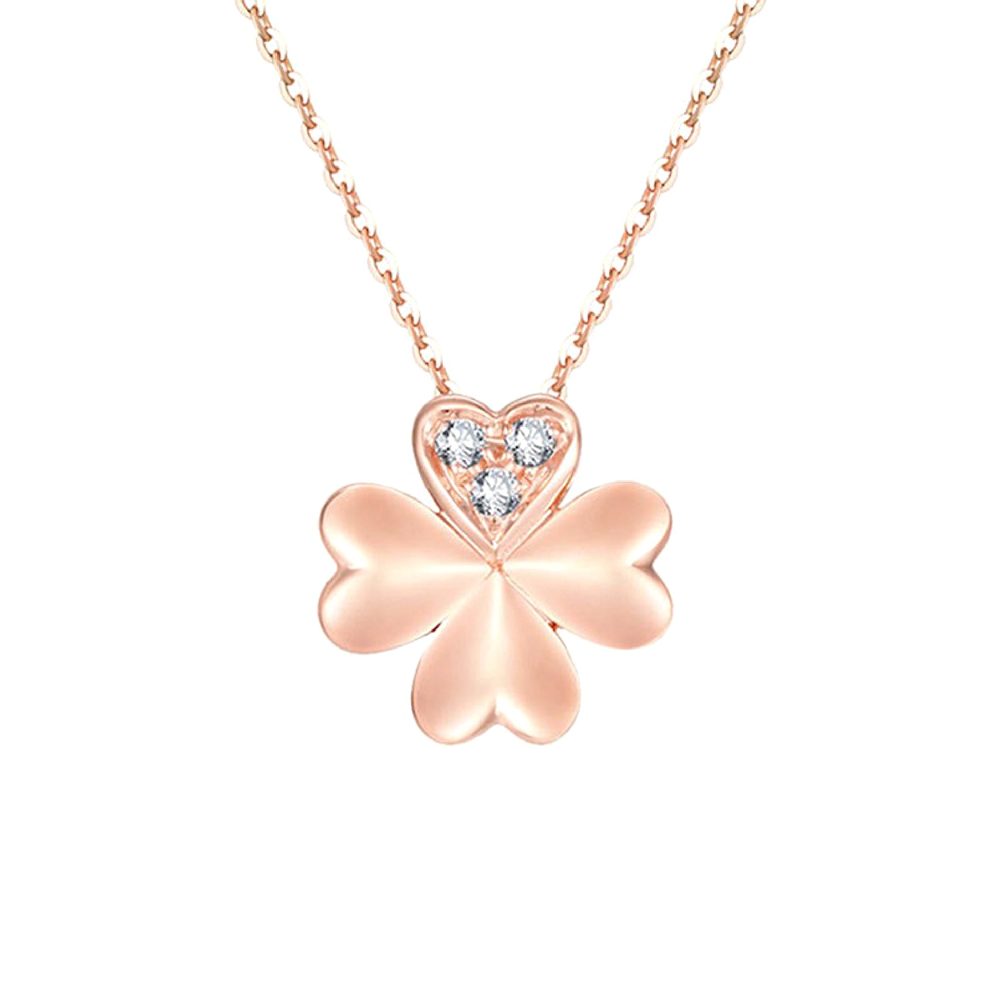 Rose Gold Clover Diamond Pendant Necklace - enhanced image 4