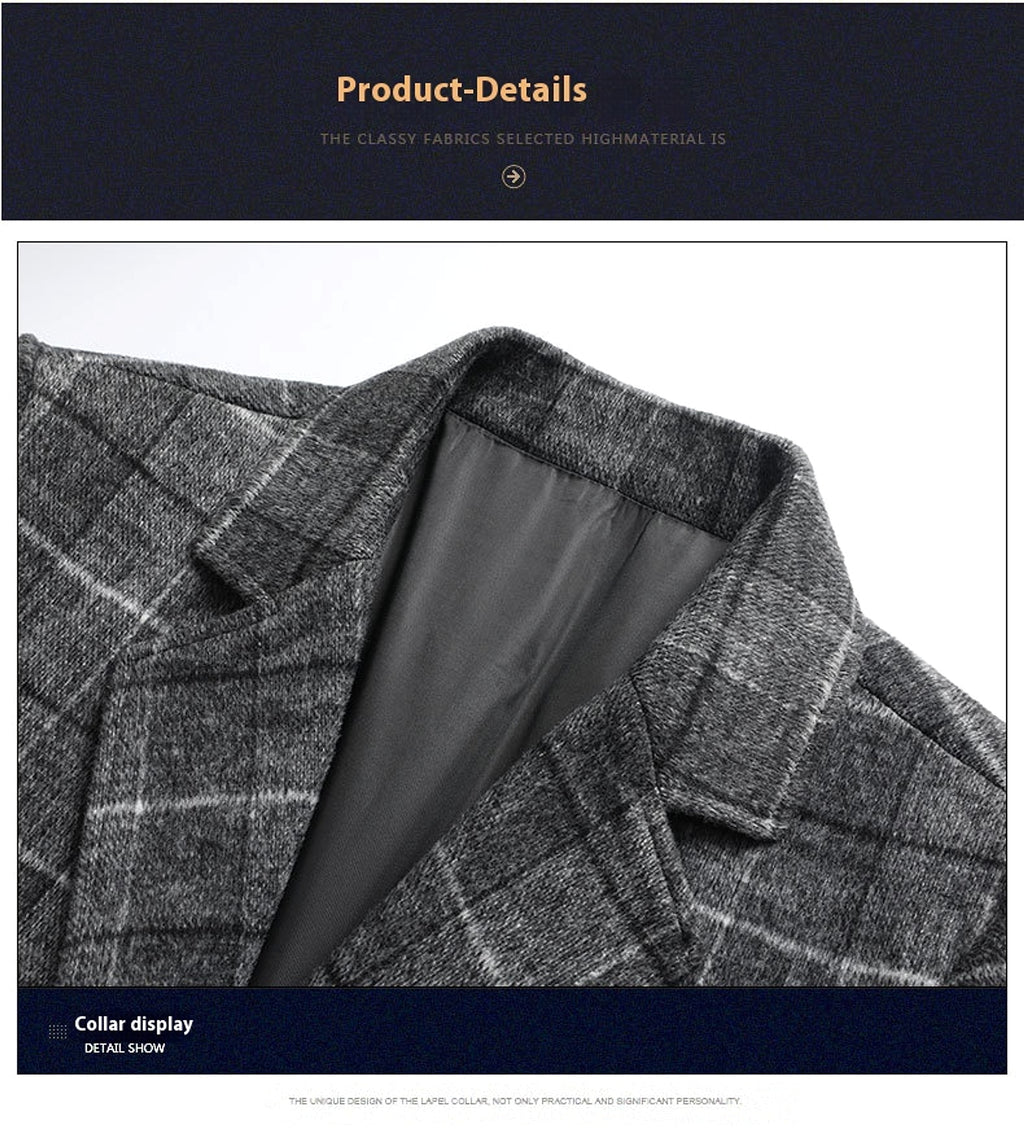 25 Edition – Men’s Wool-Blend Plaid Business Overcoat (Mid-Length) - enhanced image 4