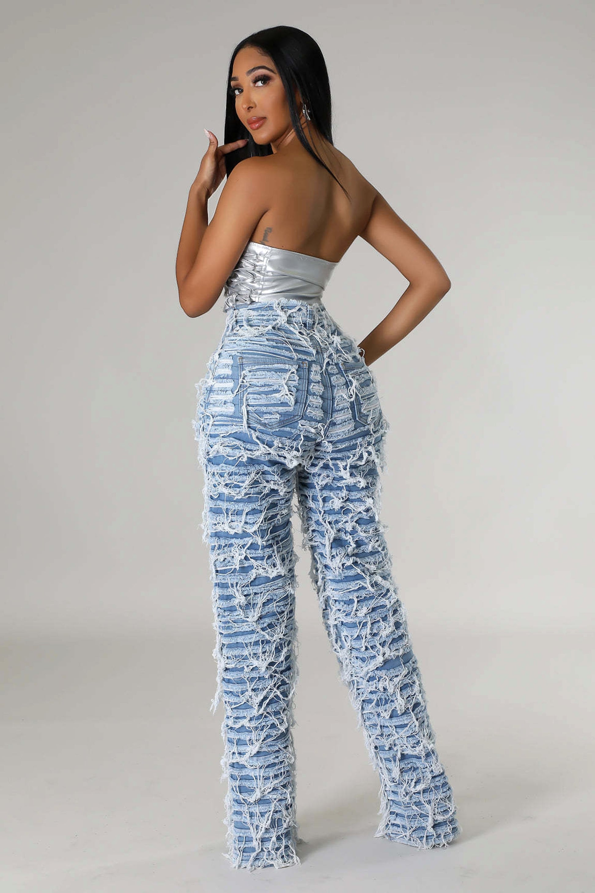 25 Edition – Women’s High Waist Ripped Tassel Denim Pants - enhanced image 4