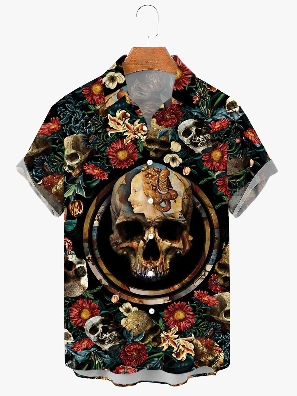 Skull & Roses Printed Men's DressShirt - enhanced image 4