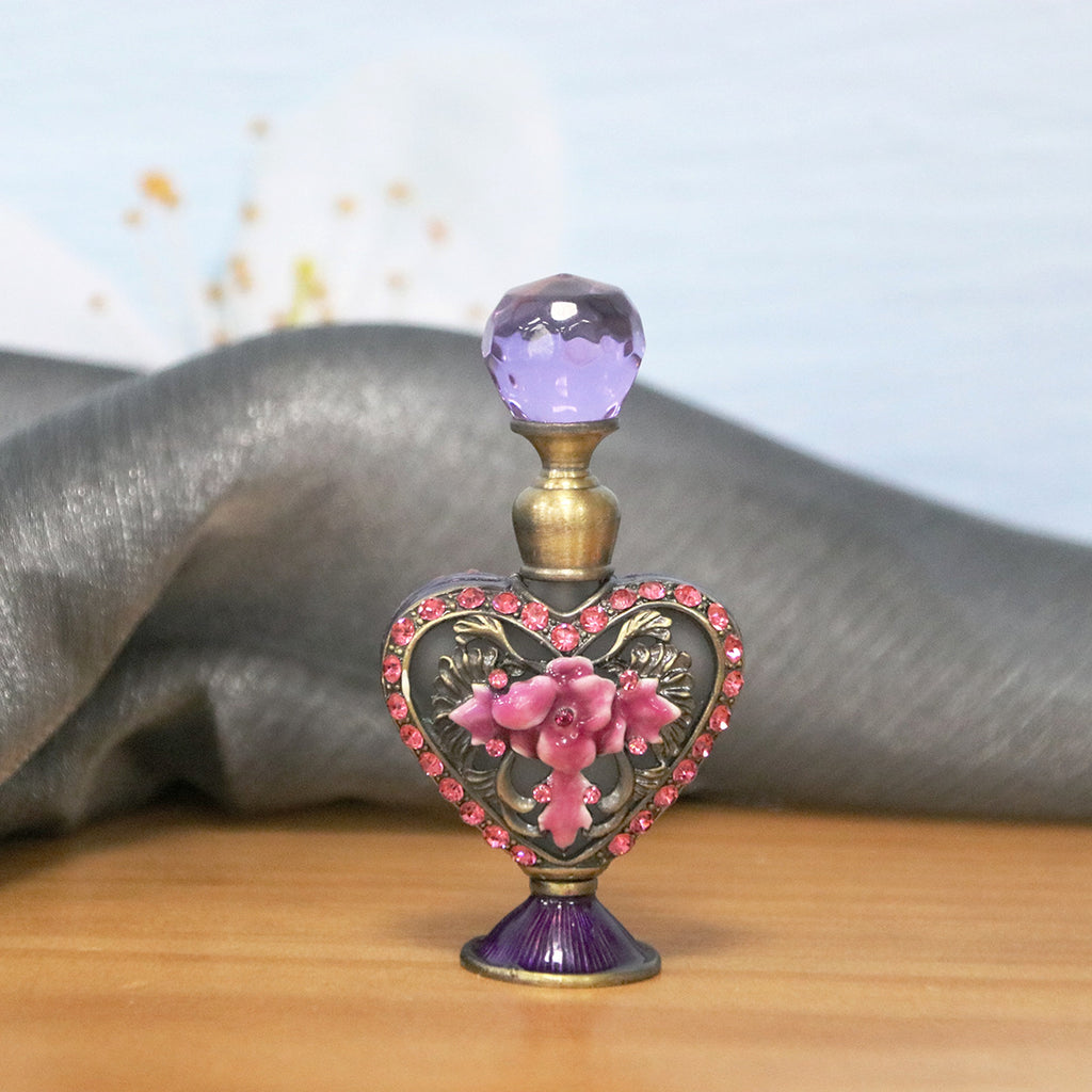 Magical 4ml Small Heart-shaped Hand Painting Flower Rhinestone-embedded Perfume Bottle - enhanced image 4