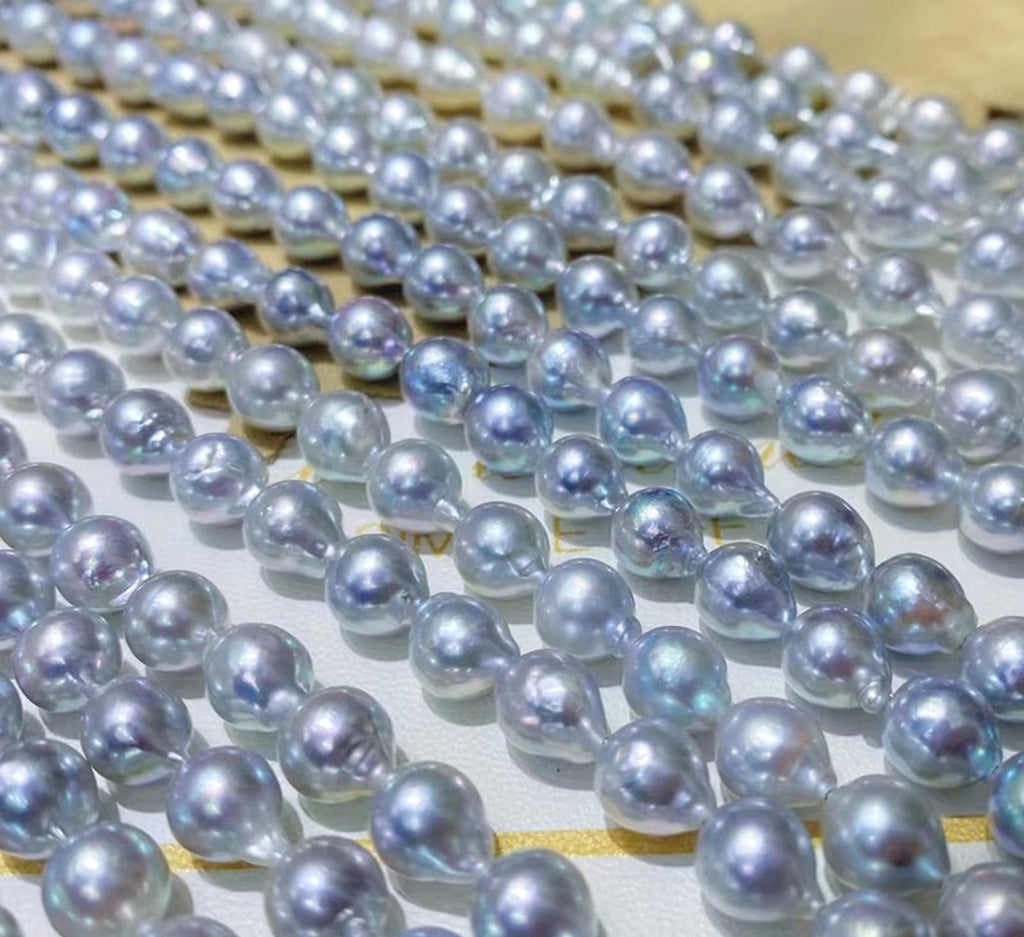 8-9MM Baroque Silver Blue Gray Aurora Sea Pearls Necklace - enhanced image 4