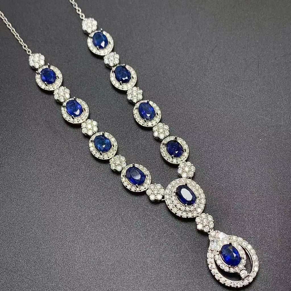 925 Silver Inlaid Natural Sri Lankan Sapphire Necklace - enhanced image 4