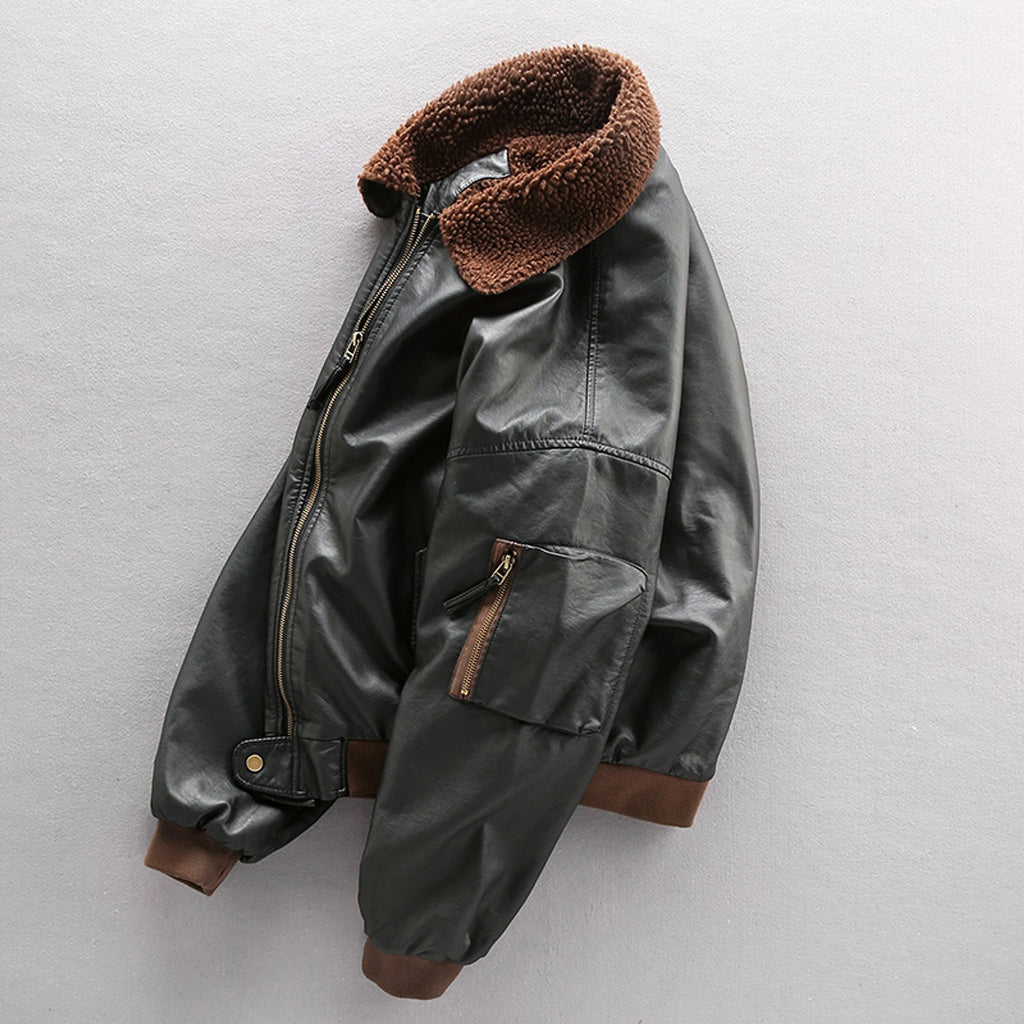 Royal Air Force Pilot Fleece-lined Thick Leather Coat Men's Leather Jacket Coat - enhanced image 4