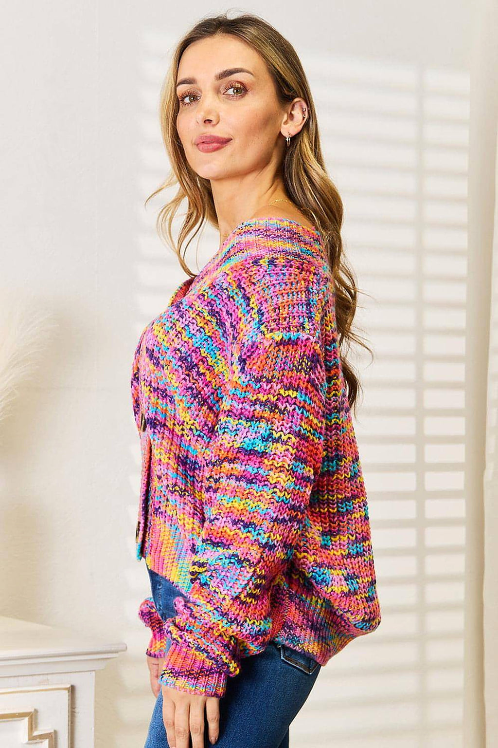 Angel Wings Woven Right V-Neck Long Sleeve Cardigan - enhanced image 4
